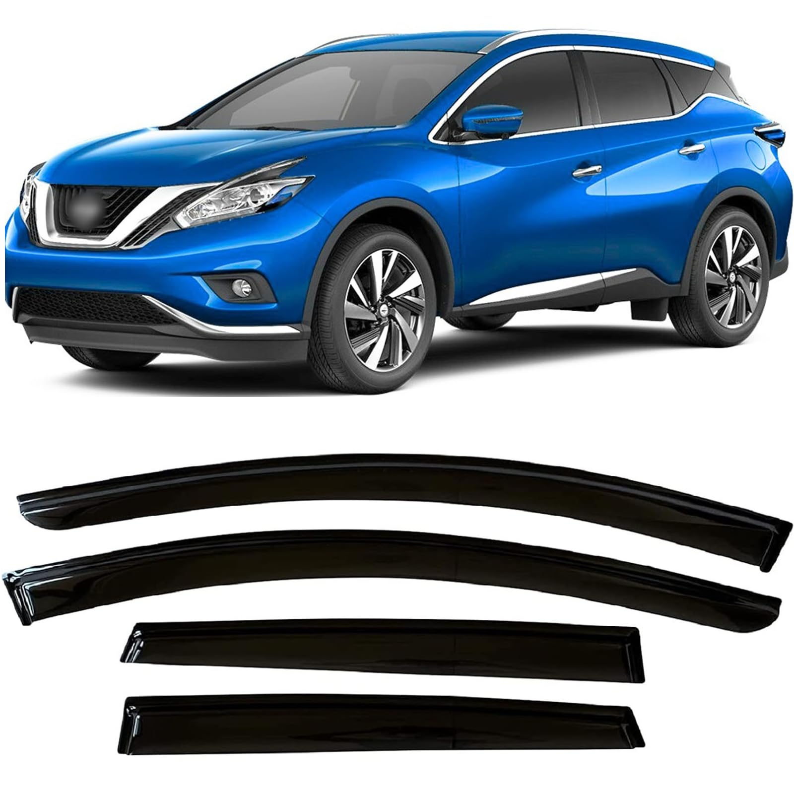 2015-2024 Tape-On Rain Guards For Nissan Murano Side Window Visor Deflectors Extra Thick Vent Shades 2016 2017 2018 2019 2020 20