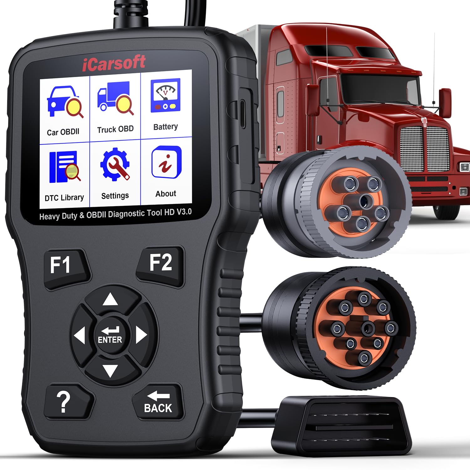 iCarsoft Heavy Duty Truck Scanner HD V3.0 All System Diesel Diagnostic Scan Tool Battery Test Code Reader for Freightliner, Pacc