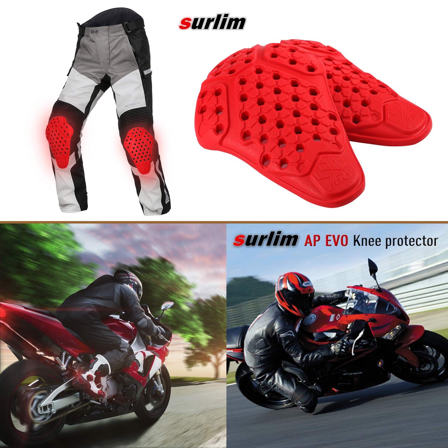 Surlim Knee Protector Ce Insert Armor Motorcycle Pants Replacement Pads Pair