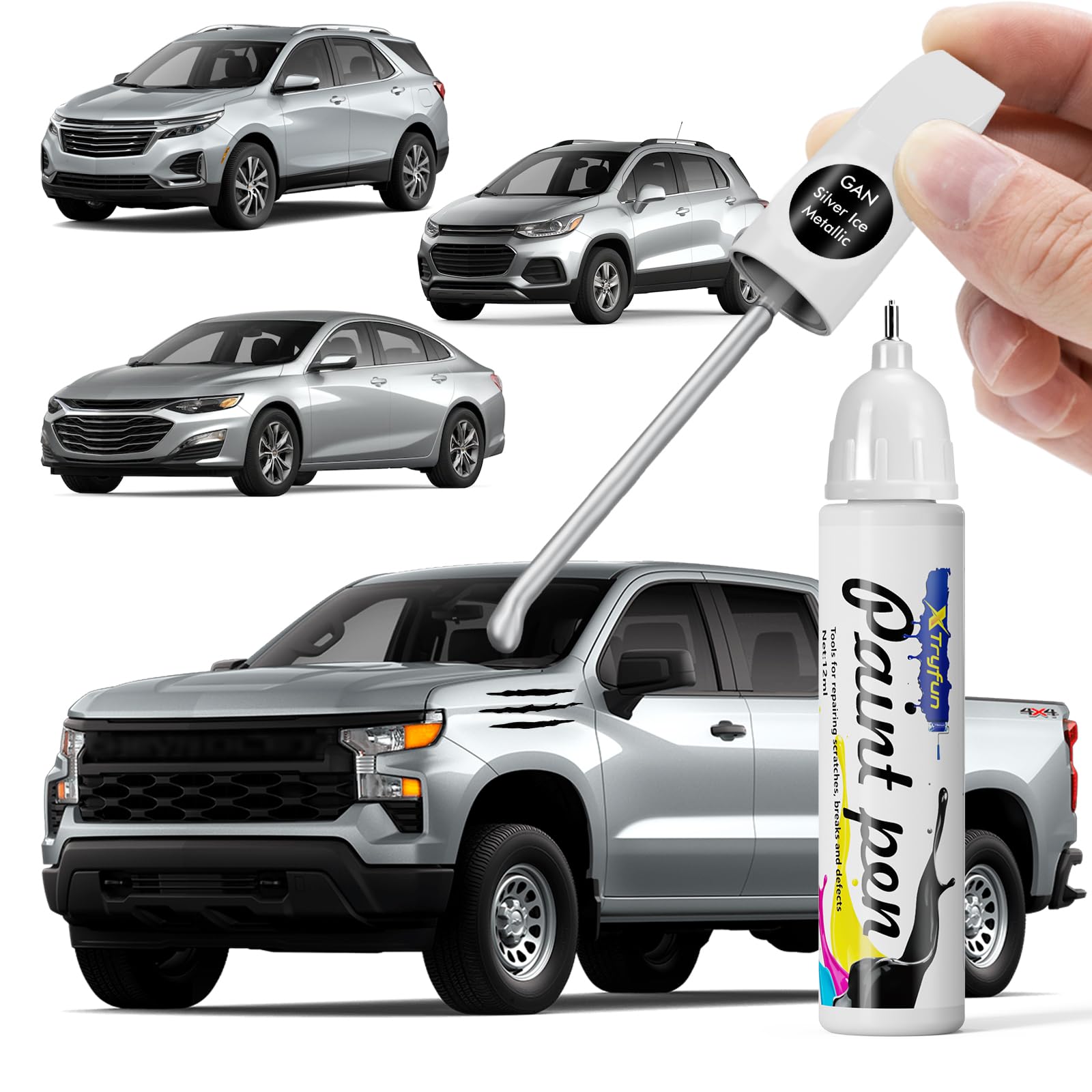 XTryfun GAN/WA636R Silver Ice Touch Up Paint Compatible with Chevrolet, DIY Car Paint Scratch Repair, Quick & Easy Fix Automotiv