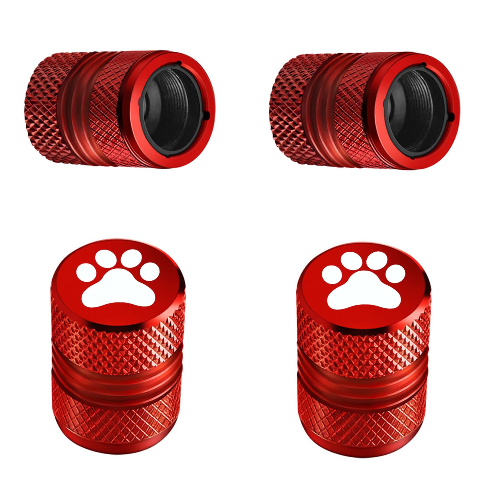 Tire Valve Stem Caps - 4 Pack Anti-Corrosion Premium Anodized Alloy Tyre Air Valve Caps Cat Dog Paw For Car Suv Bike Red