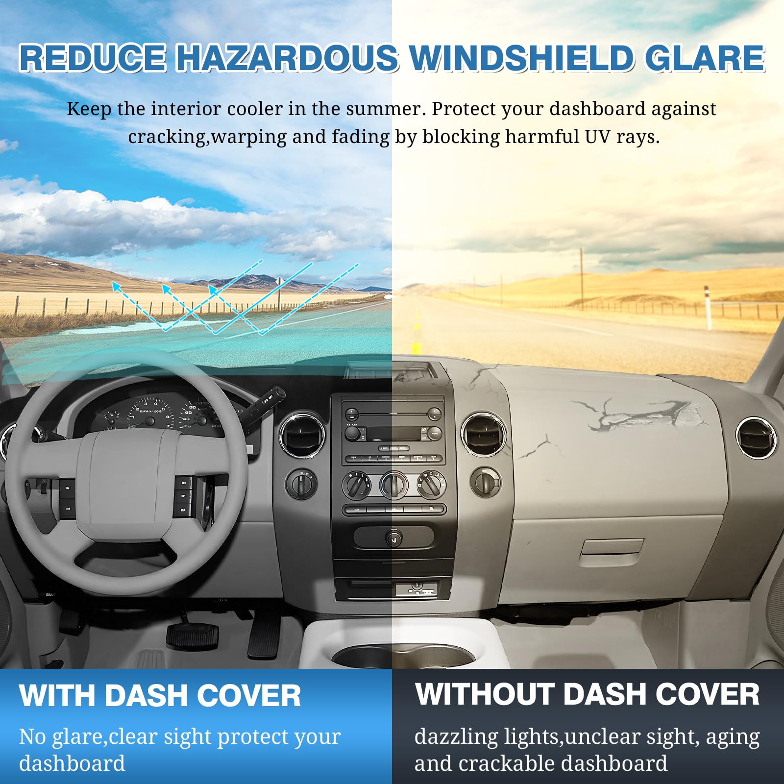 FIILINES Dash Cover for Ford F-150 F150 2004-2008, Dash Mat f150 Dashboard Cover Accessories Suede Mat Sunshade Anti-Slip Pad Ca