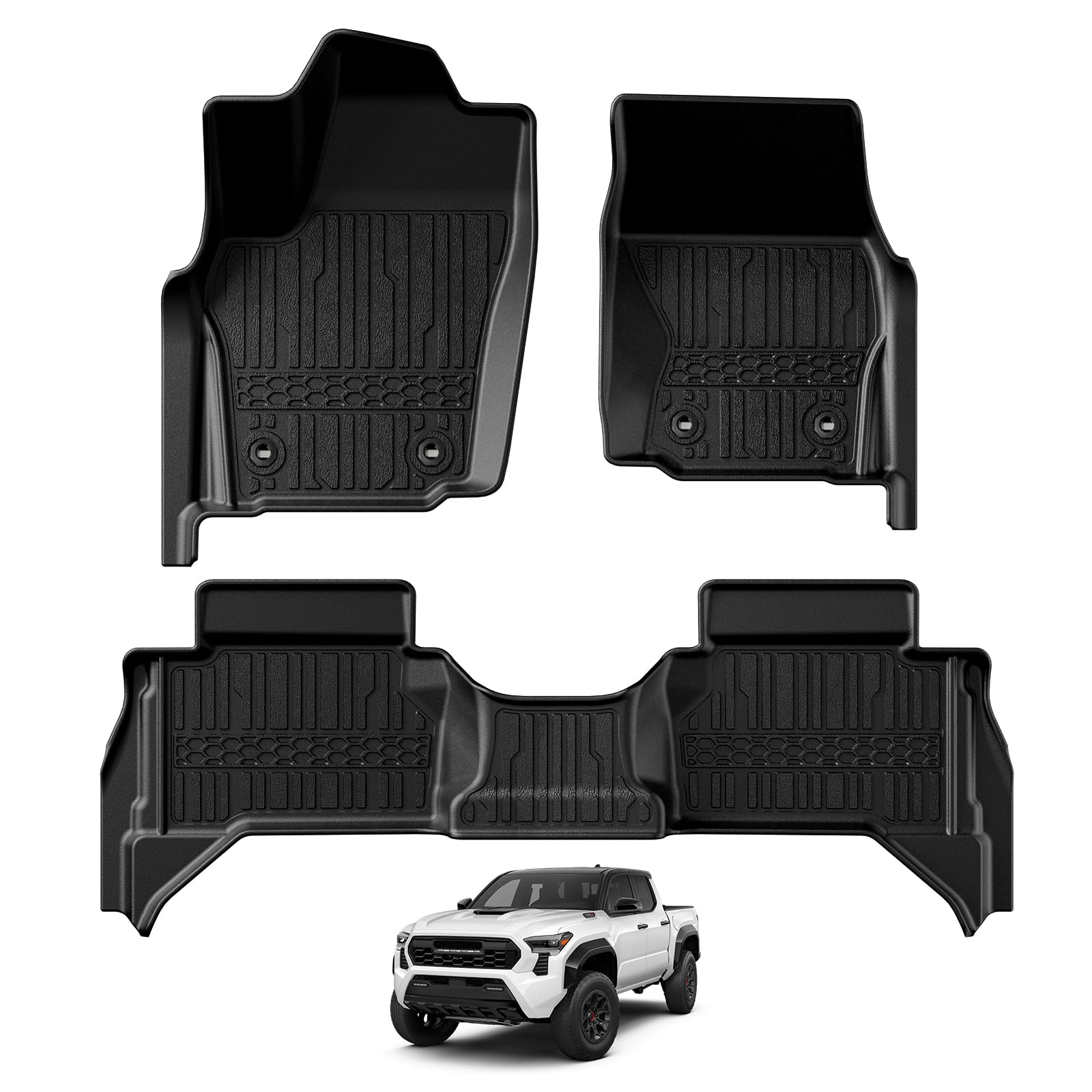 Triplealiners Floor Mats All Weather Liners Compatible With 2024 2025 Toyota Tacoma Accessories Double Cab Front & Rear 2-Row, A