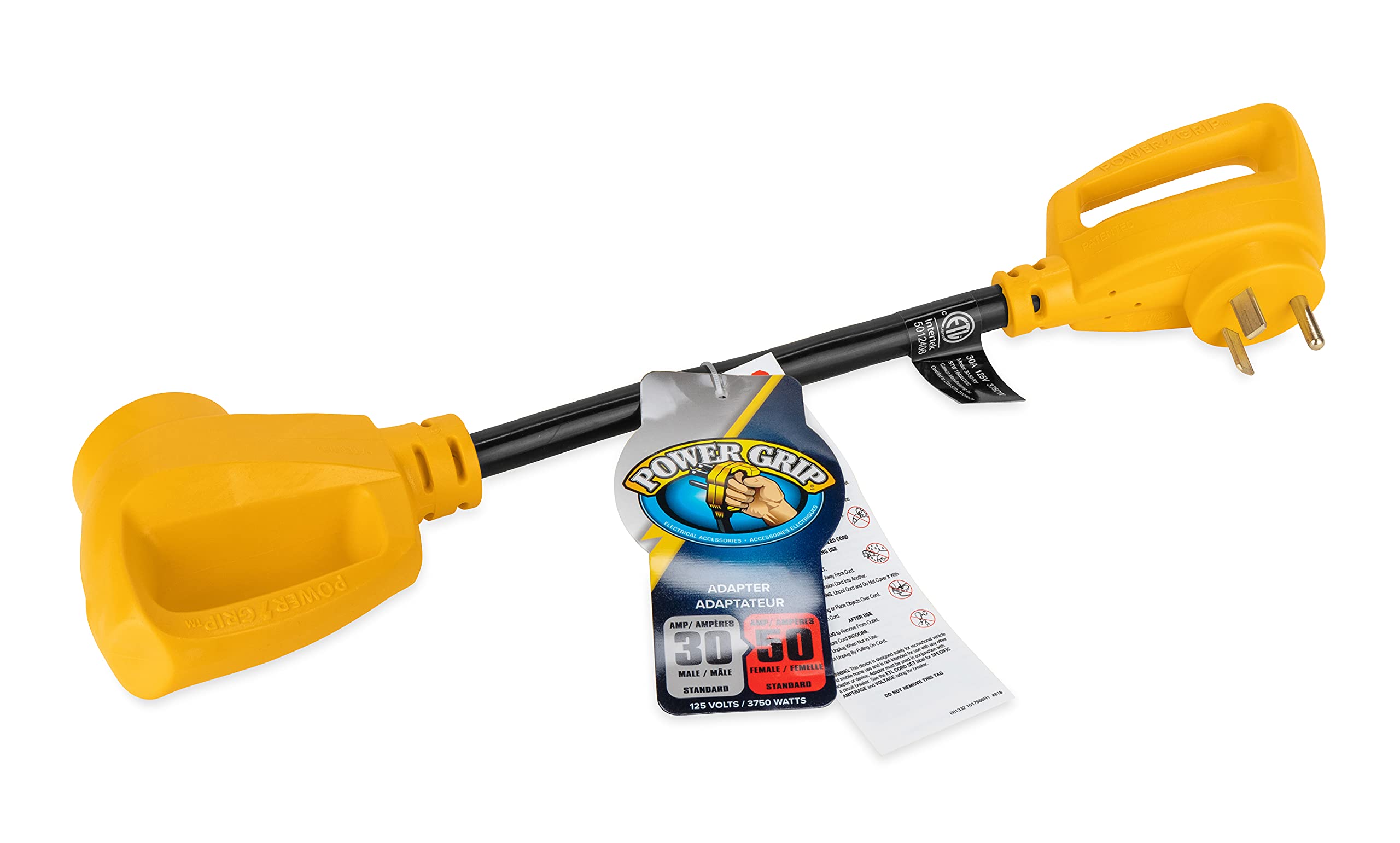 Camco PowerGrip Camper/RV Dogbone Electrical Adapter | Features 30-Amp Male (NEMA TT-30P) and 50-Amp Female (NEMA 14-50R) Ends | Rated for 125V/3750W (55185)