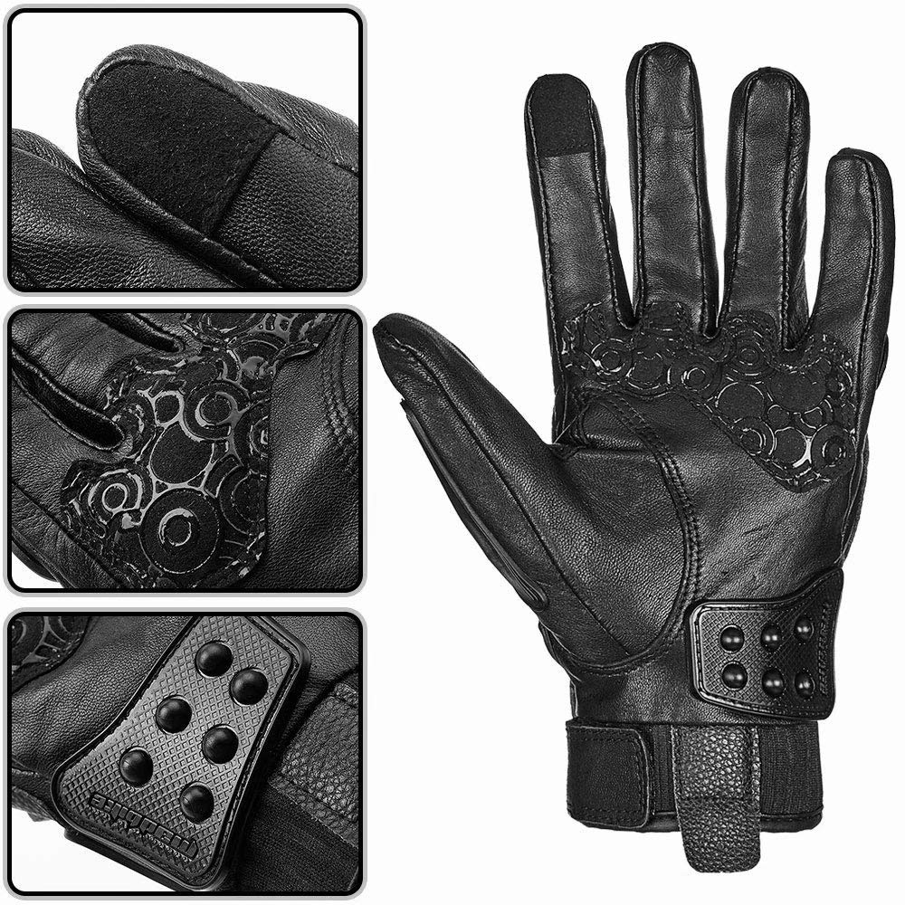 Ilm Alloy Steel Leather Hard Knuckle Touchscreen Motorcycle Bicycle Motorbike Powersports Racing Gloves (Xl, (Leather) Black) Model 10Cl