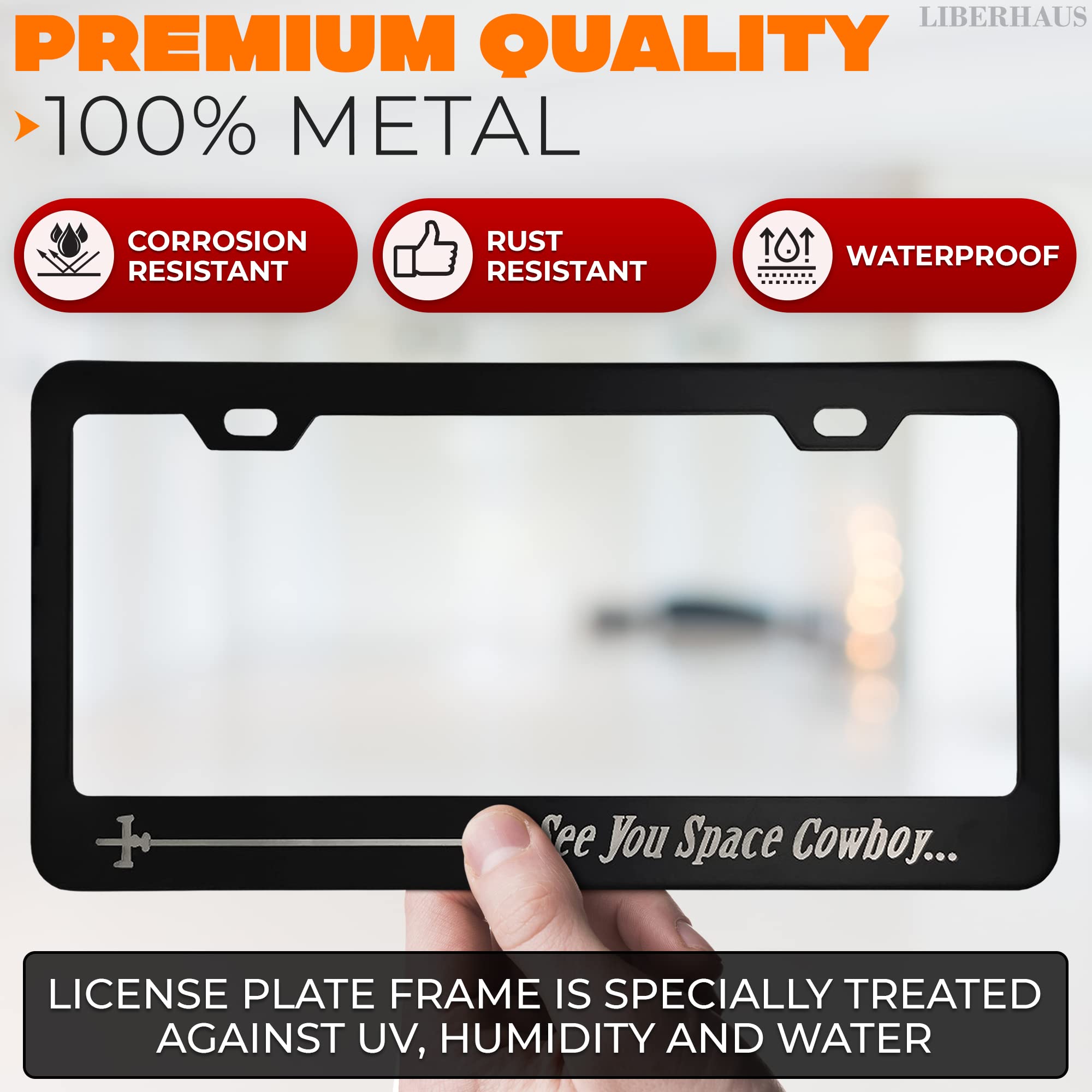 Matte Black License Plate Frame Funny For Anime Fans - See You Space Cowboy Anime License Plate Frame Design (12.2 X 6.3 Inches)