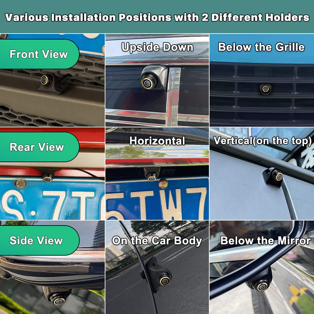 Hd Backup/Front/Side View Camera With Gold Rim, Greenyi Ahd 720P Reverse Rear Cam For Car, Suv, Rv, Trailer, Camper, Van, Pickup