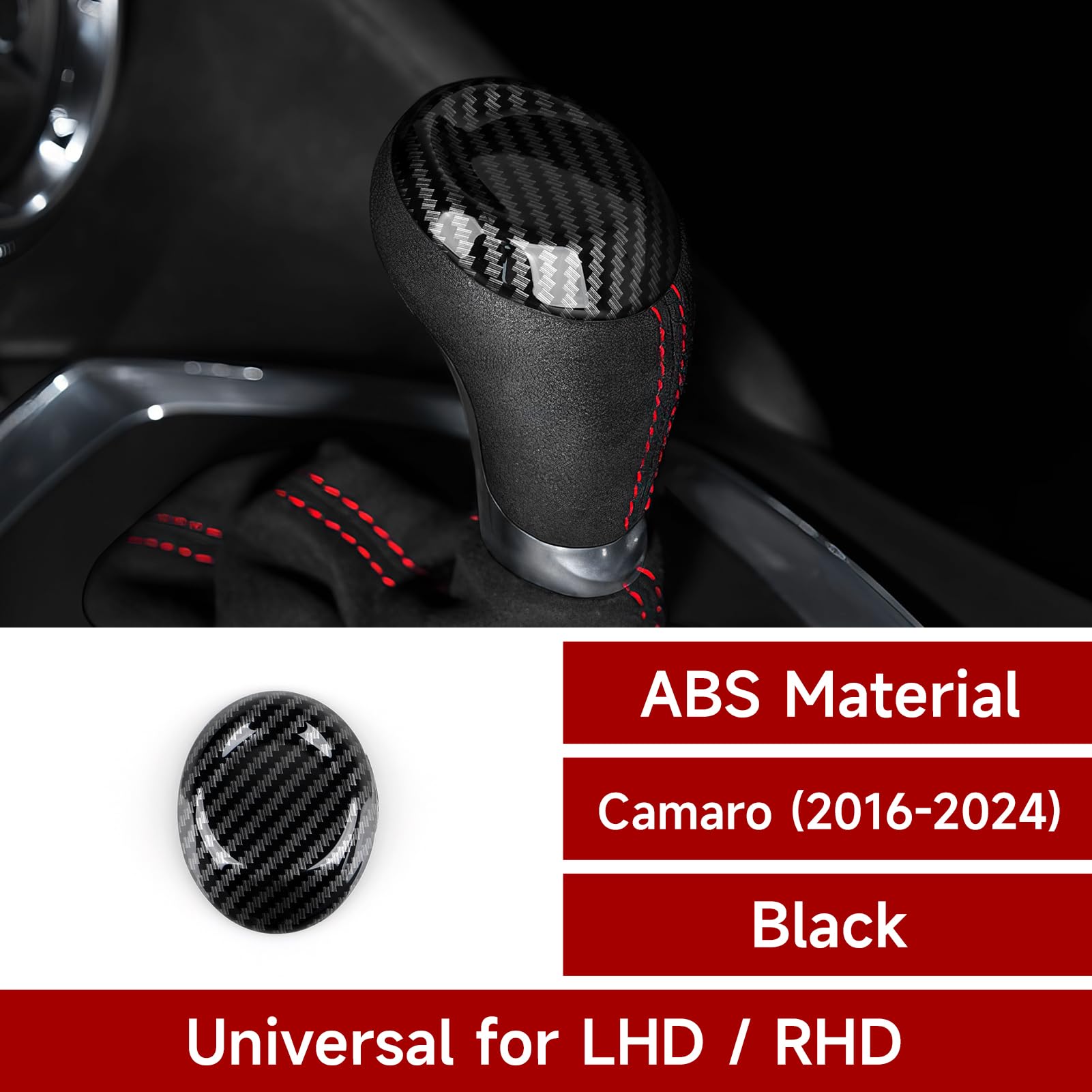 Youtaiche Car Gear Shift Knob Sticker ABS Carbon Fiber Decal Interior Trim Cover for Chevrolet Camaro 2016 2017 2018 2019 2020 2