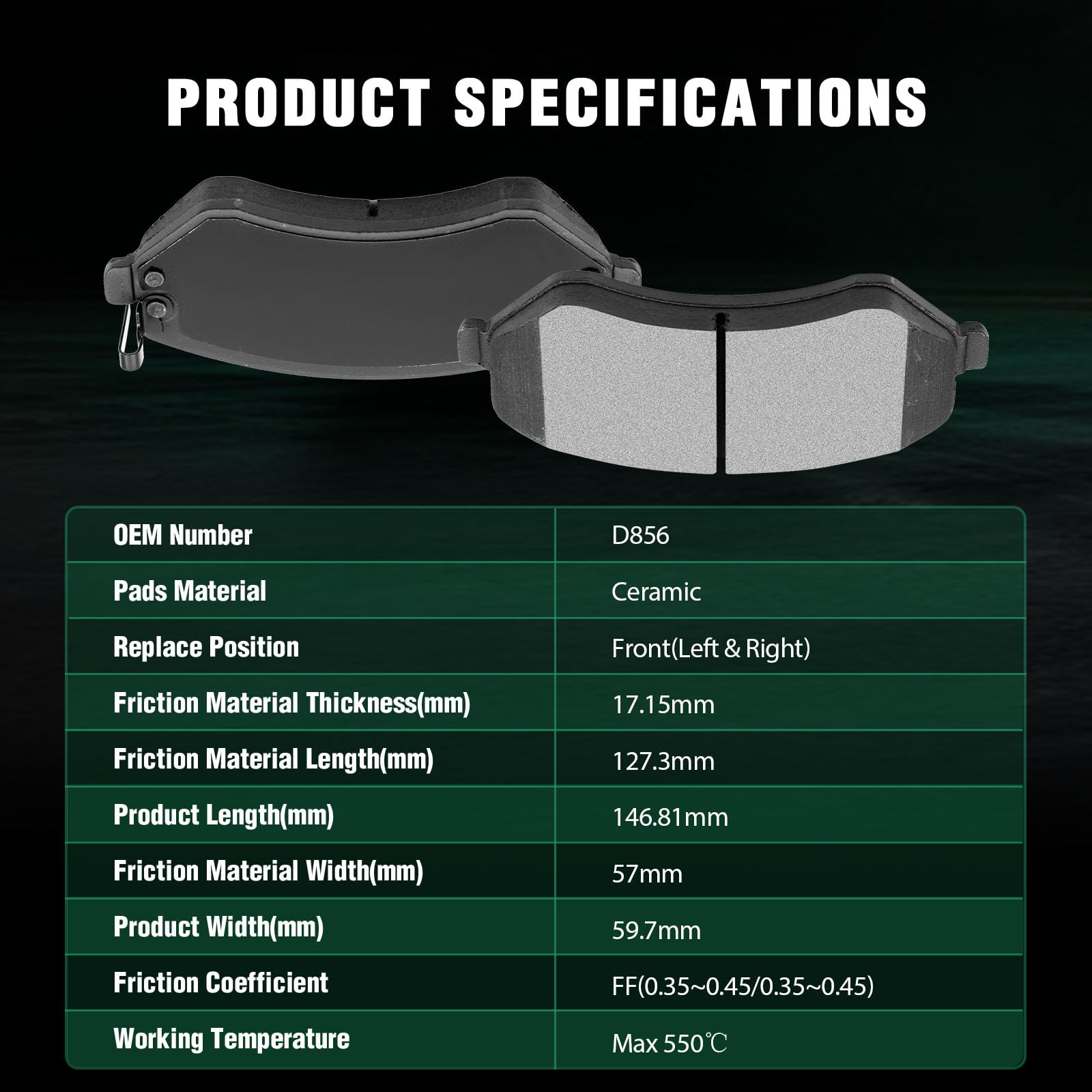 Automuto 4Pcs Front Ceramic Disc Brake Pads Set D856 For Chrysler Town & Country Voyager For Dodge Caravan Grand Caravan For Jee