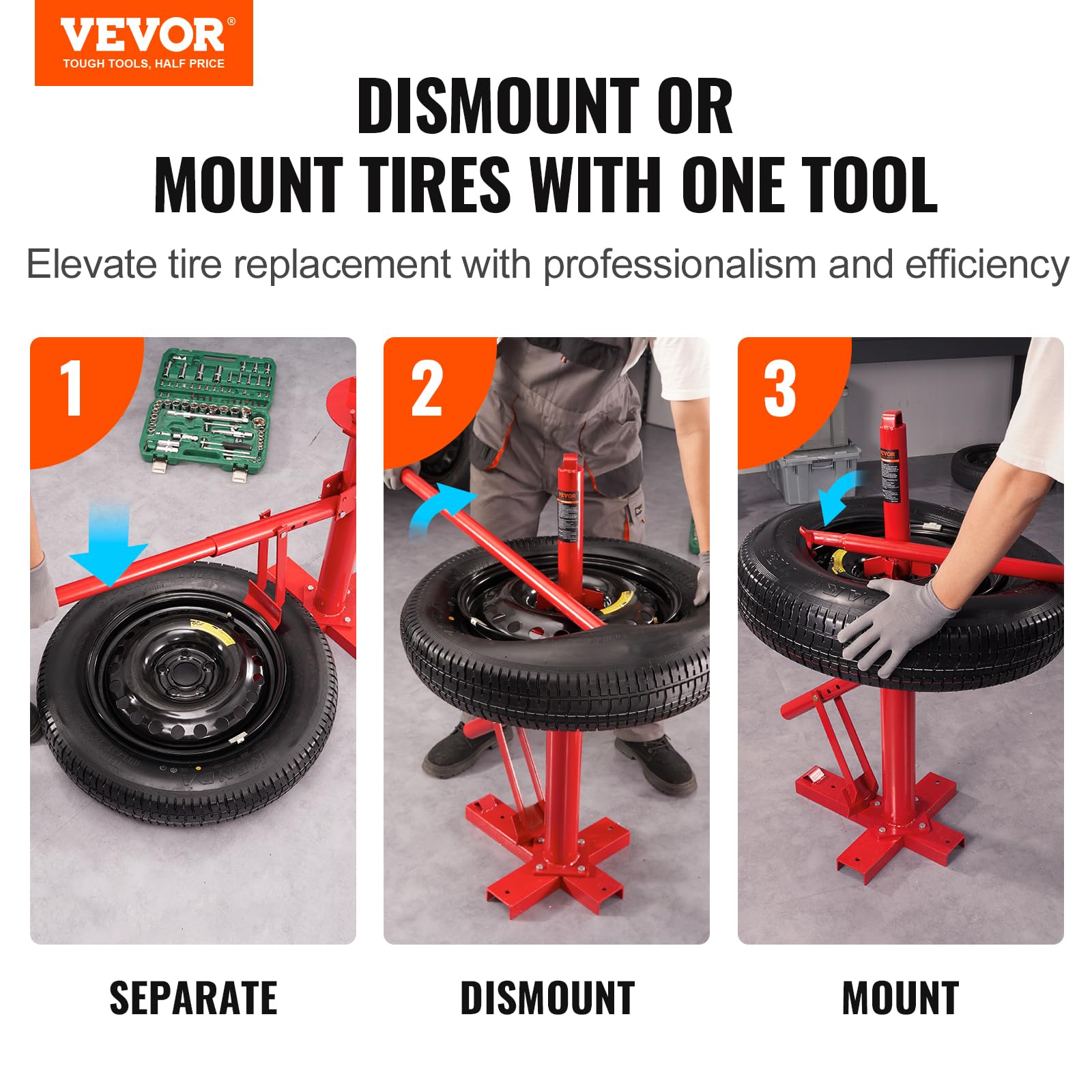 VEVOR Manual Tire Changer, Portable Hand Bead Breaker Mounting Tool for 8-16 Tires, Compatible with Car Truck Trailer, Tire