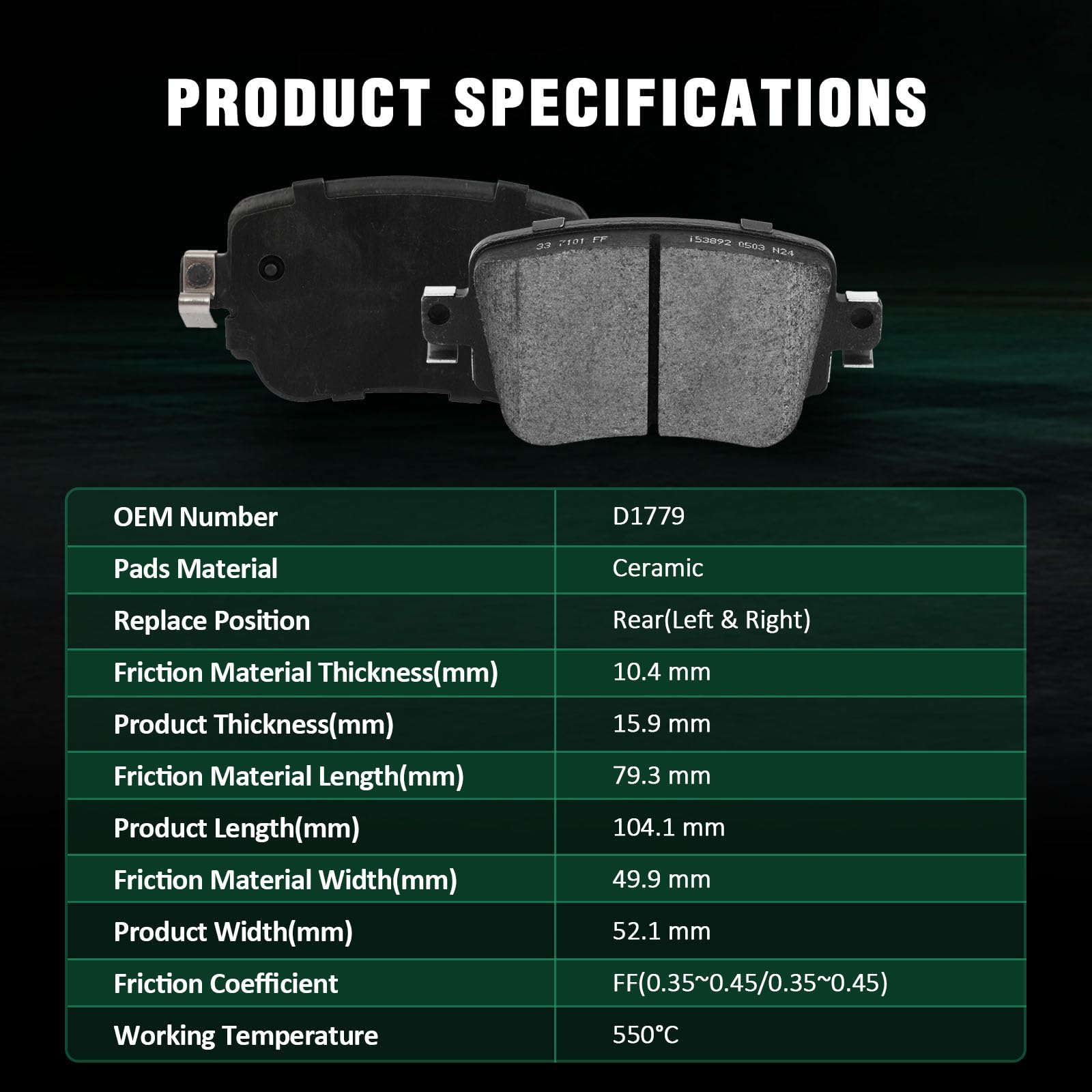 Automuto 4Pcs Rear Ceramic Disc Brake Pads Set D1779 For Audi Q3 16-18/Q3 Quattro 16-18,For Volkswagen For Golf 15-21/For Golf A