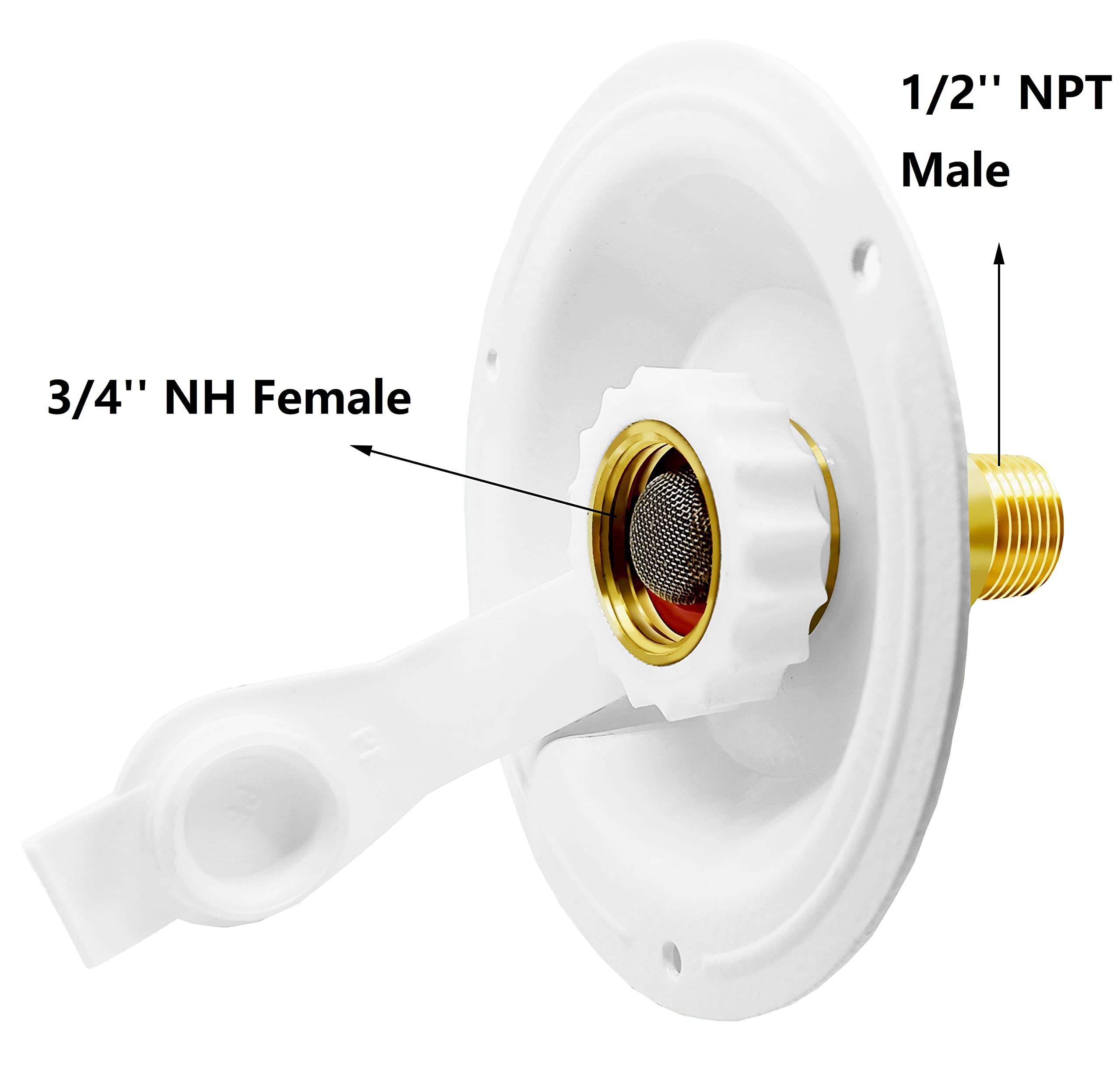 Rv City Water Inlet With Check Valve, Rv Water Fill Inlet Connection With 3/4 Nh Female To 1/2 Npt Male Lead-Free Brass City Water Inlet Flange For Rv, Rv Water Inlet Replacement