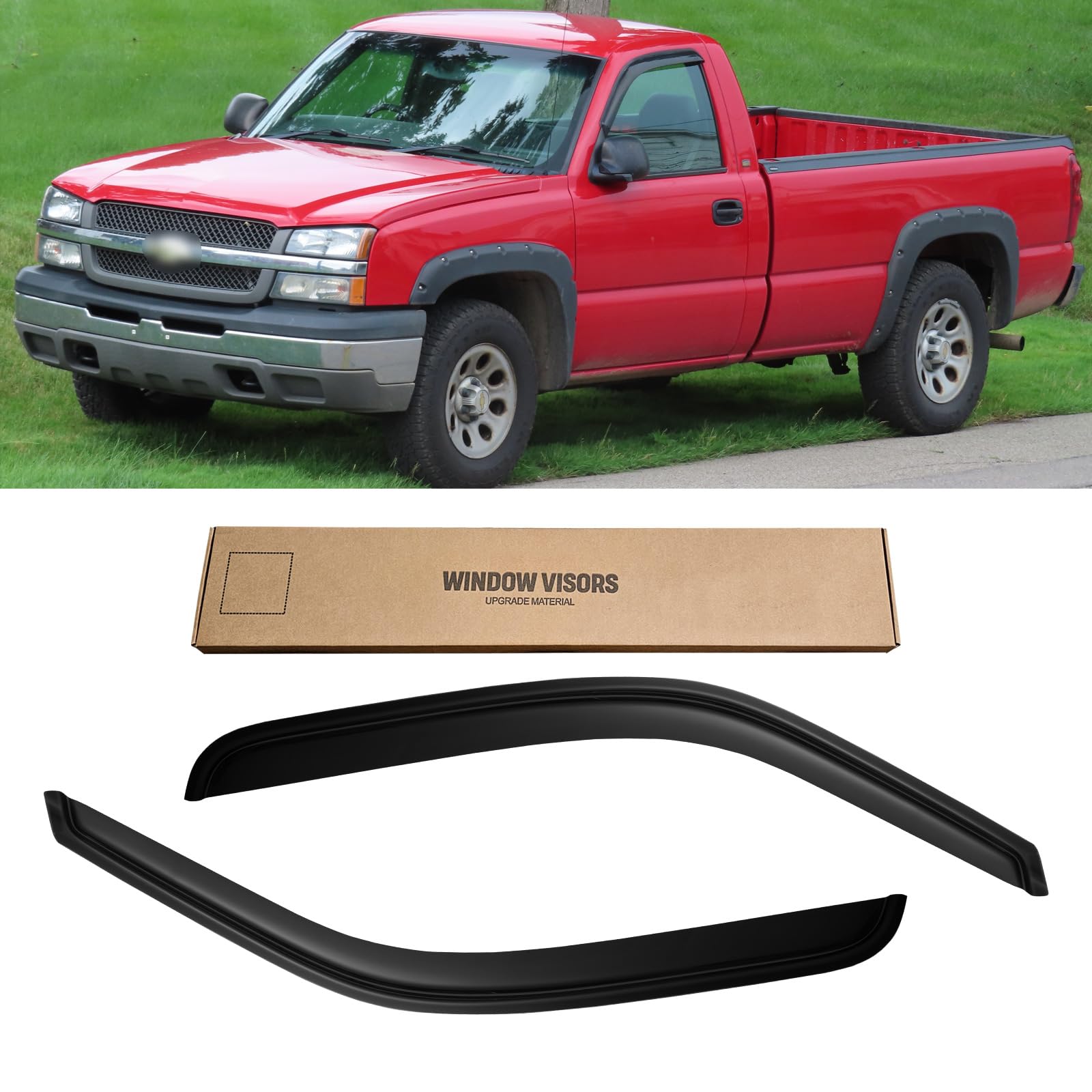 Window Visors For 1999-2006 Chevy Silverado & Sierra 1500/2500, Rain Guards Vent Shield Shade Deflector Dark Smoke 2001-2006 Sil