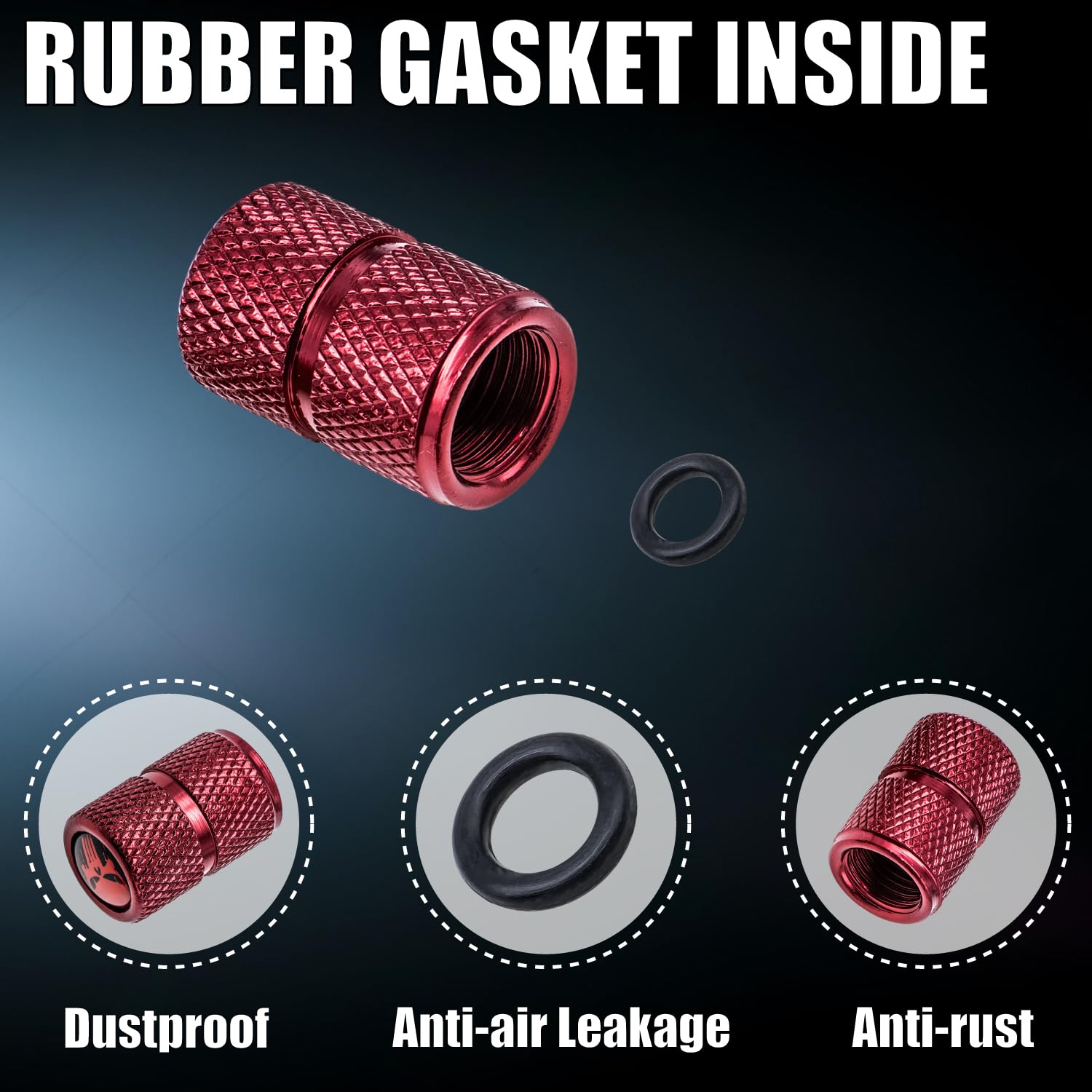 Meajoo 4 Pcs Skull Tire Valve Stem Caps, Universal Skeleton Aluminum Alloy Tire Valve Caps With O Rubber Ring, Compatible For Ca