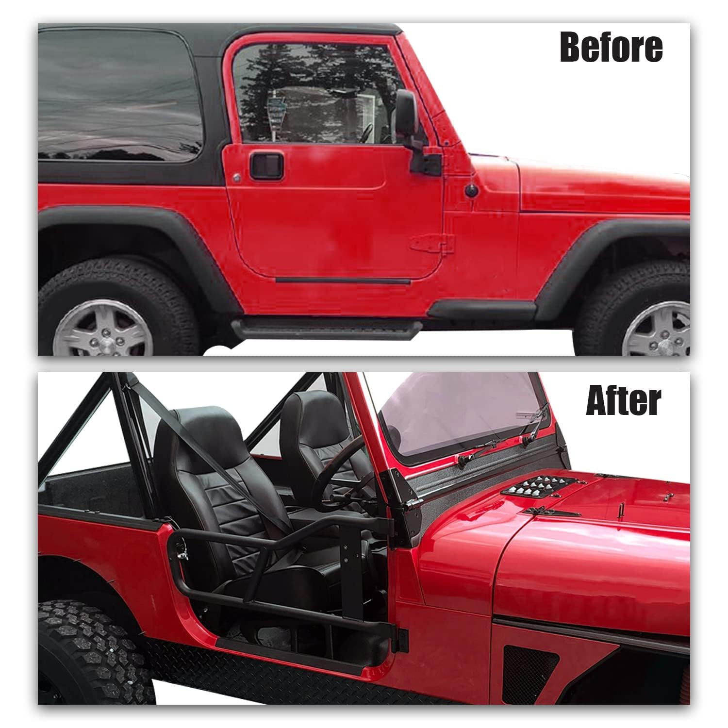 Ecotric Tubular Doors Compatible With 1987-2006 Jeep Wrangler Yj Tj Tubular Half Doors Tube Door Steel Left & Right Simple Off-Road Style