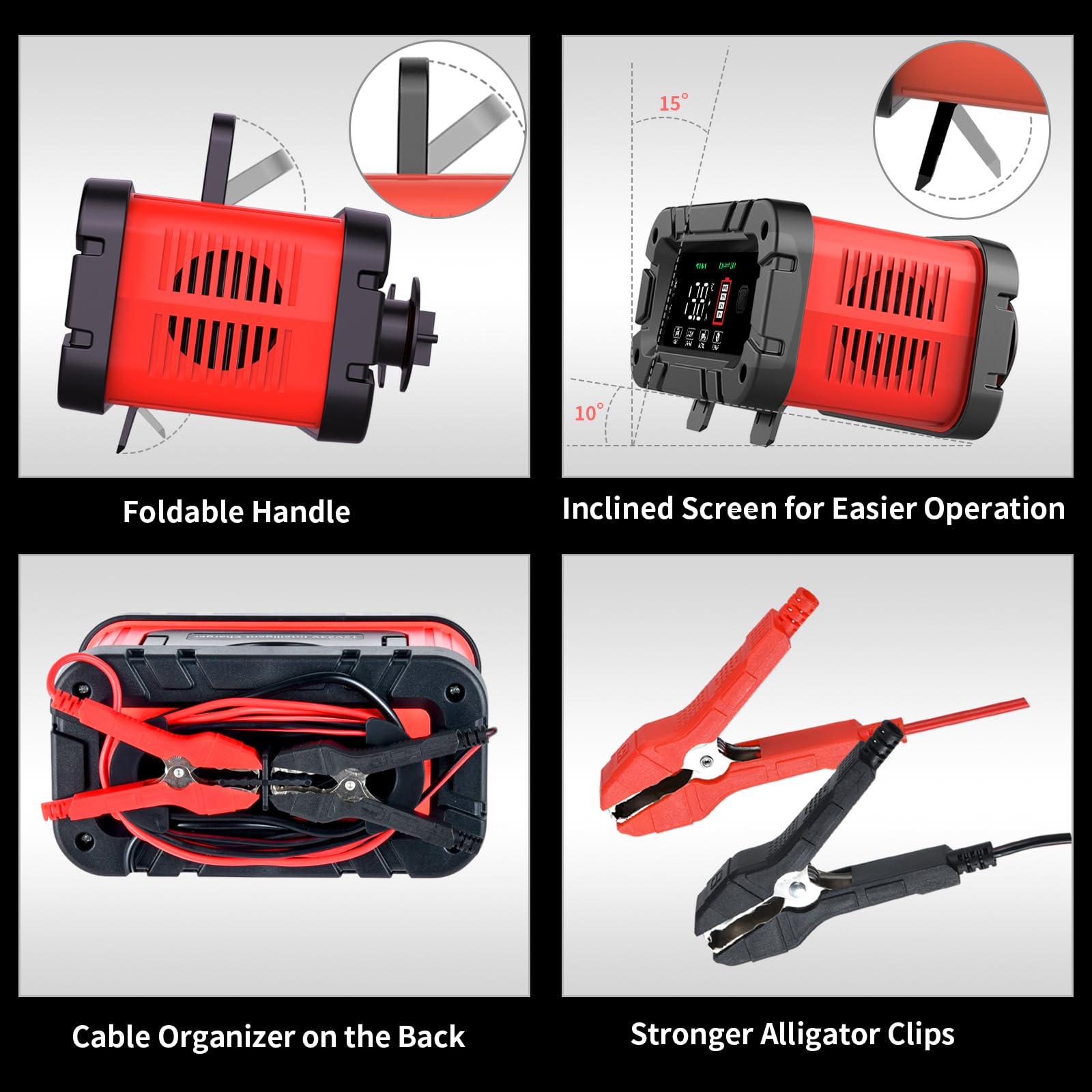 YONHAN Battery Charger 10 Amp, Upgraded 12V/24V LiFePO4 Lead Acid Portable Car Battery Charger w/Large Display Screen, Fully-Aut