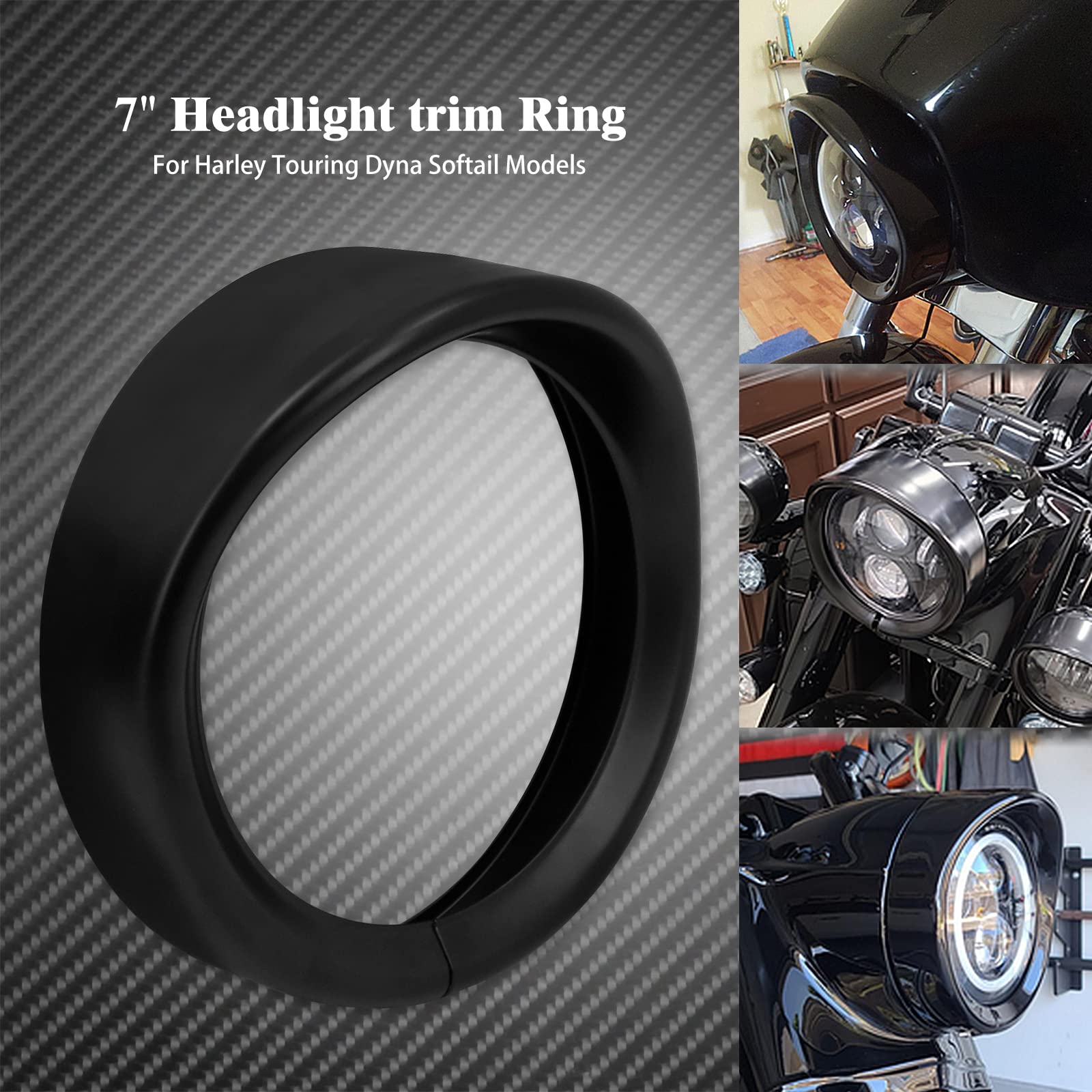 Hcmotorku Motorcycle 7 Inch Headlight Trim Ring Visor Style Fit For Harley Touring Road King Street Glide Electra Glide Softail
