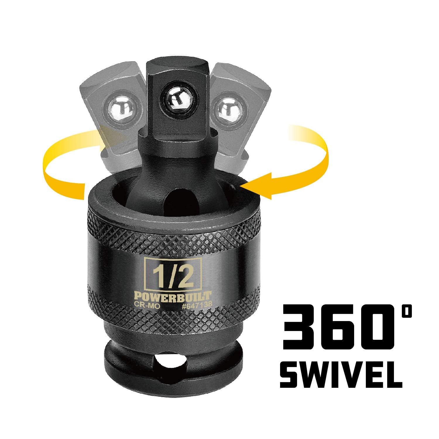 Powerbuilt 1/2-Inch Drive Impact Universal Joint, Chrome Moly Steel - 647138, Black