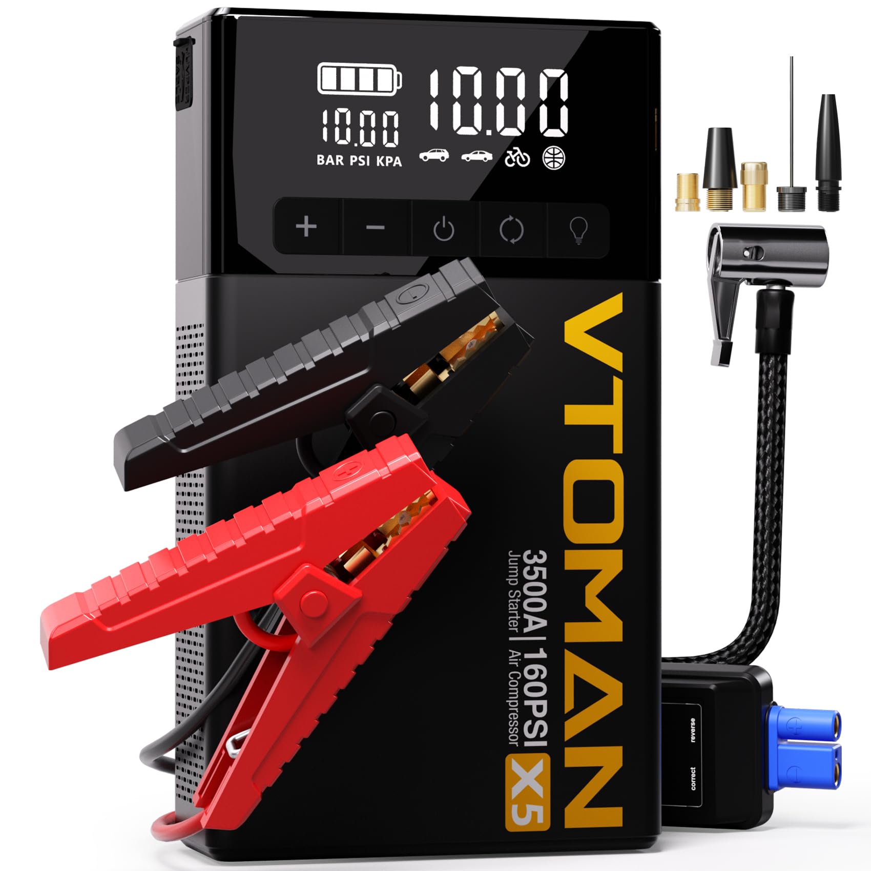Vtoman X5 Jump Starter With Air Compressor, 3500A Portable Car Battery Booster (Up To 9L Gas/8L Diesel Engines) With 160Psi Digi