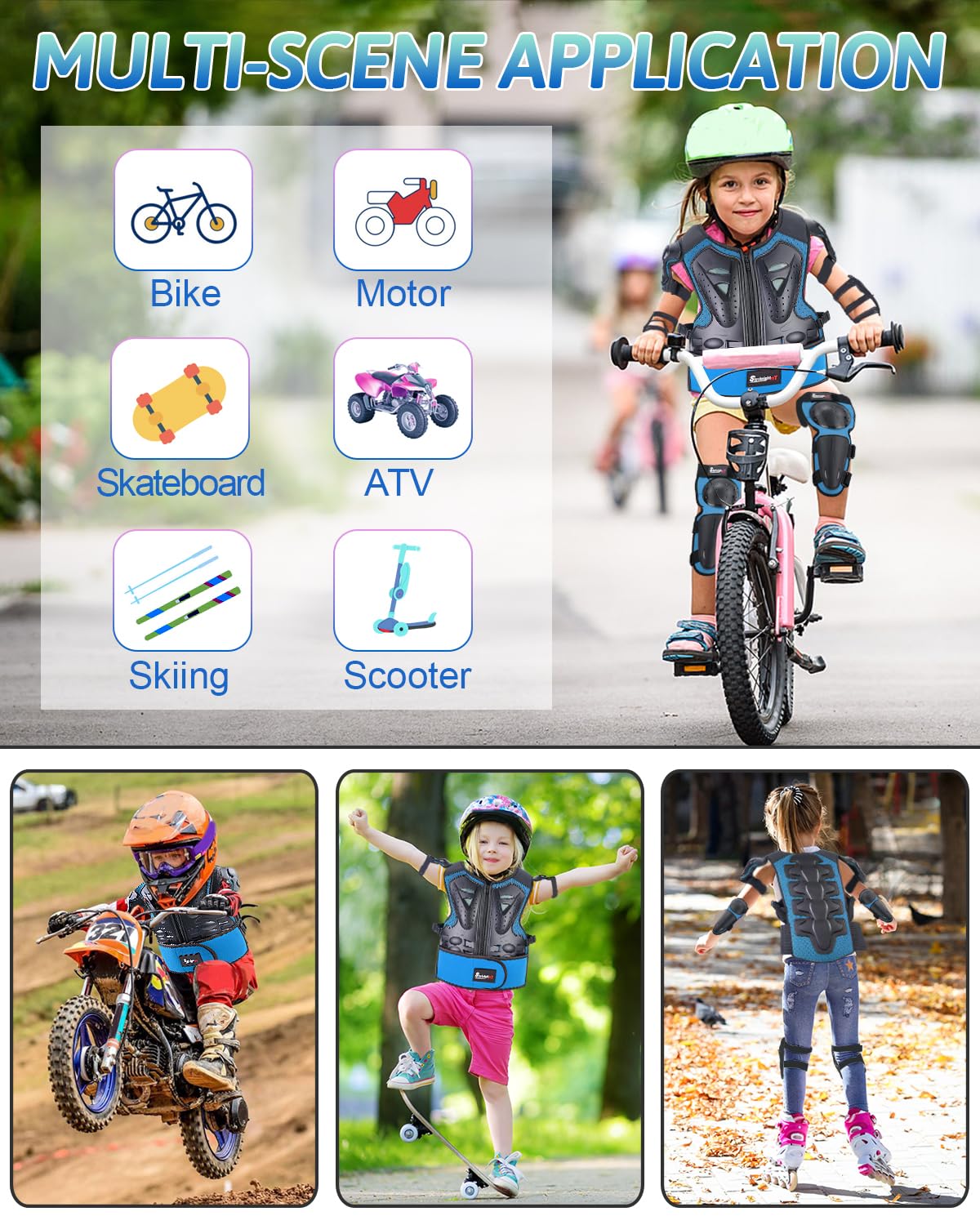 Starknightmt Kids Motorcycle Armor Suit Dirt Bike Gear Riding Protective Chest Spine Back Protector Shoulder Arm Elbow Knee Prot