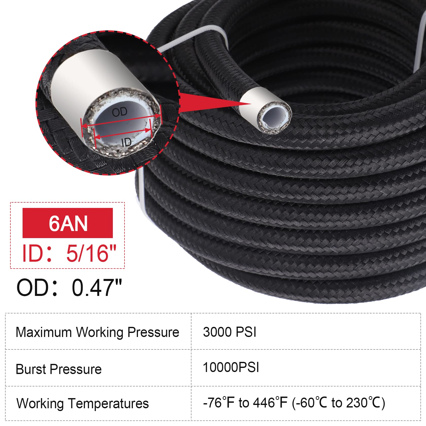 25Ft Ptfe Fuel Line Kit: 6An 3/8' Fuel Hose Efi Ls Fuel Injection Line E85 Oil Gas Hose Fitting Kit Nylon Stainless Steel