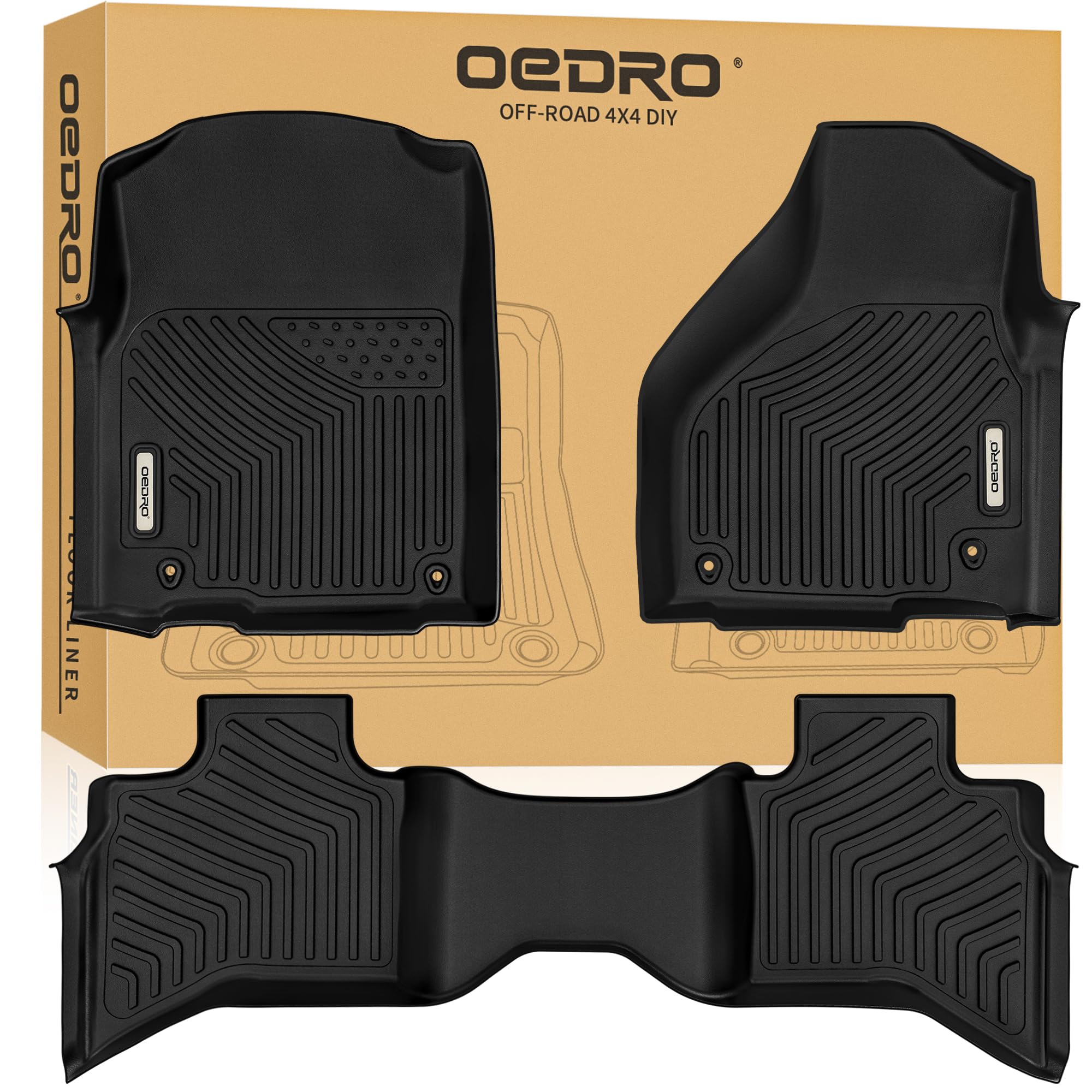 Oedro Custom Fit Floor Mats For 2013-2018 Dodge Ram 1500 Quad Cab, 2019-2024 Dodge Ram 1500 Classic Quad Cab (Not For New Body), All Weather Front & 2Nd Seat Floor Liners