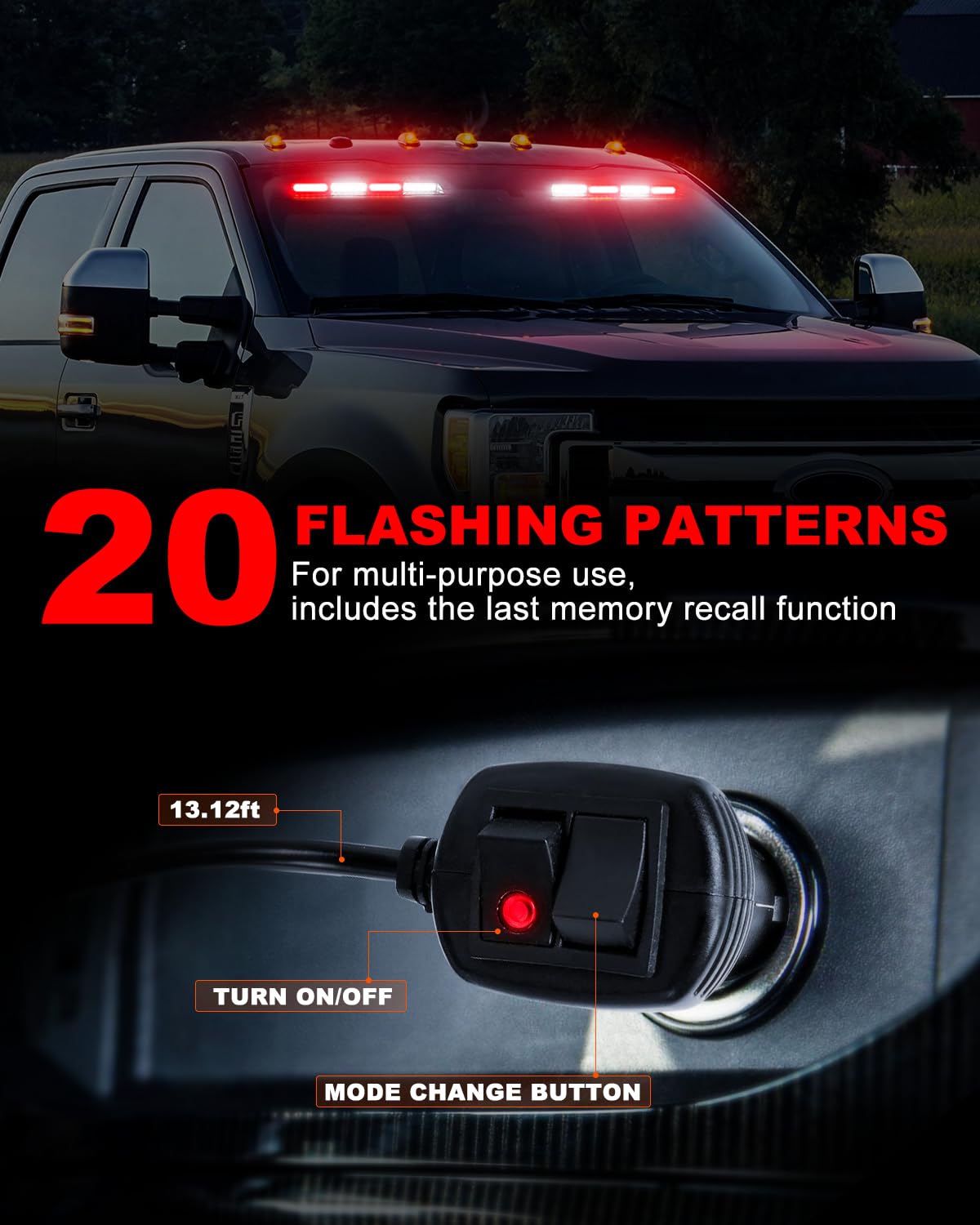 Hlauto 6Z4J Emergency Dash Strobe Lights: 2X16.8 Inch Red White Safety Lights, 48 Led Flashing Warning Hazard Interior Windshiel