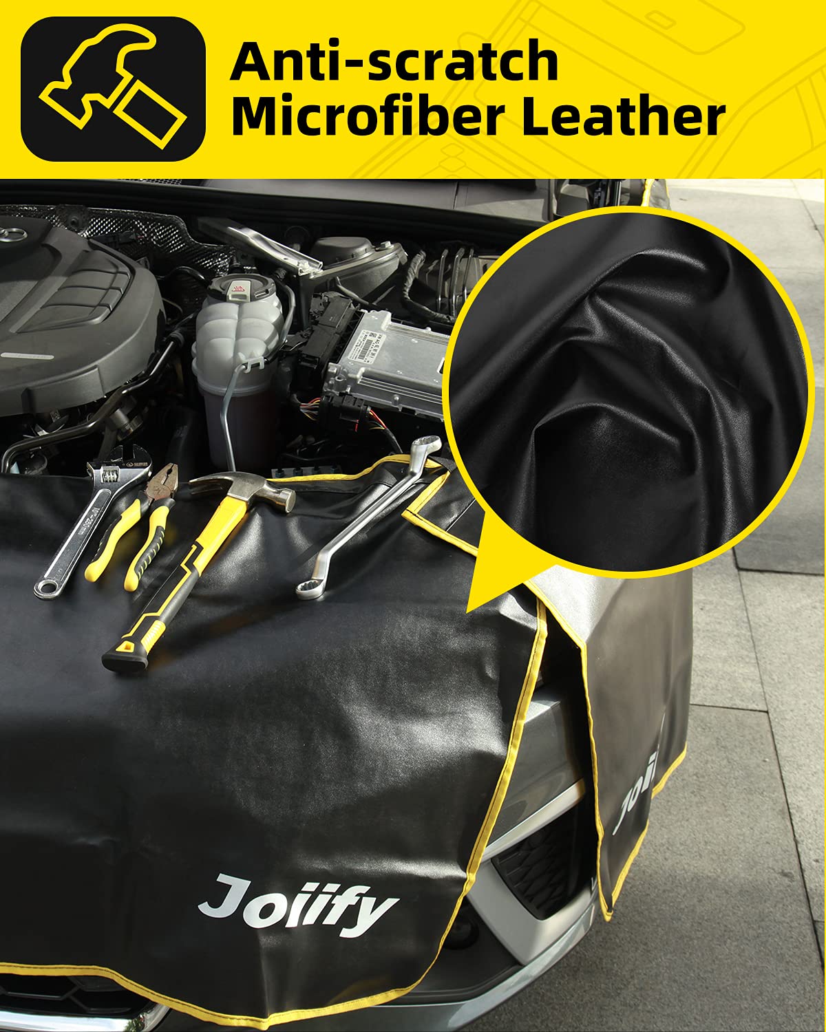 Joiify 3 Pcs Fender Covers for Mechanics, 25 Strong Magnets, Microfiber Leather Car Fender Protector Mats - Size M