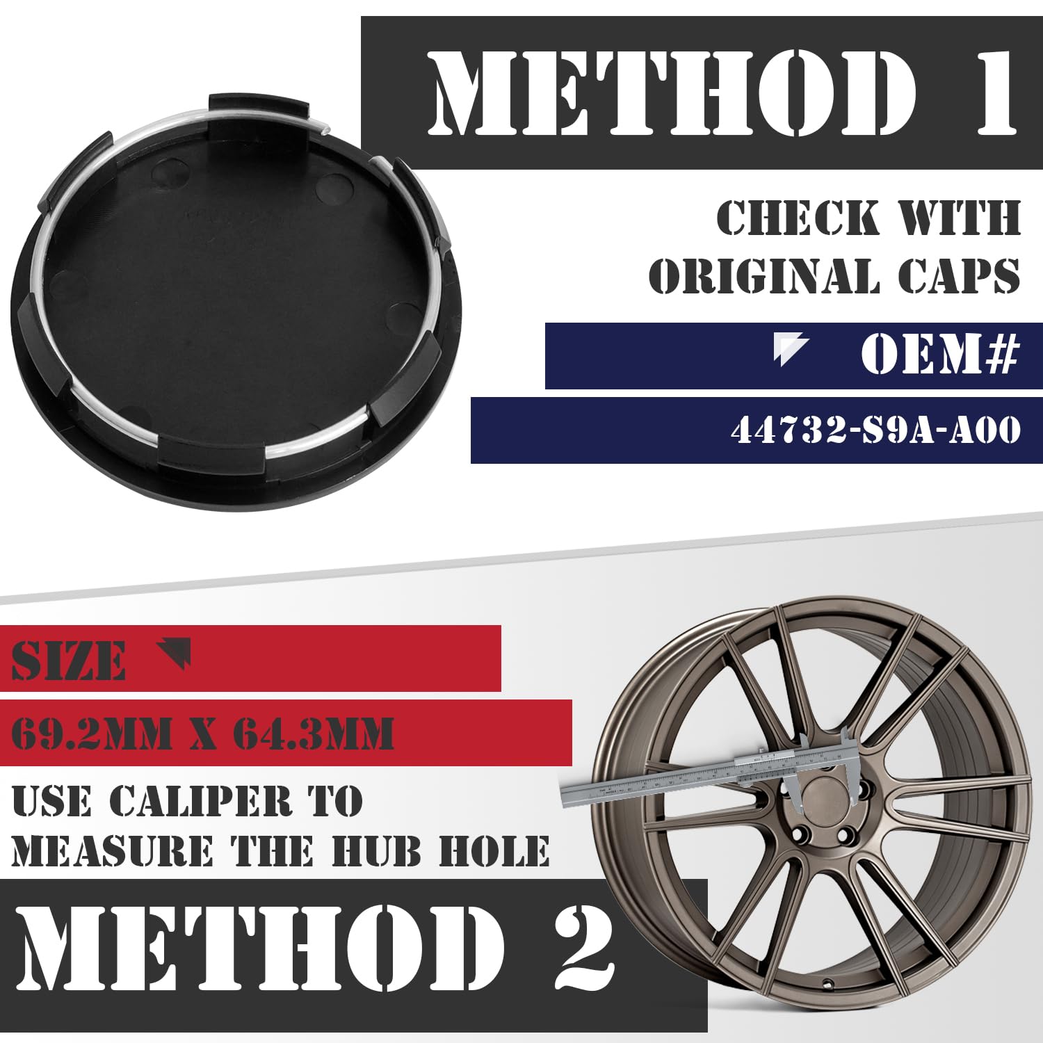 Kitspro 2.7Inch 69Mm Wheel Center Caps For Honda Accord Civic Crv Pilot Rim Hub Caps 44732 S9A A00, Pack Of 4 (Gloss Black, Oute