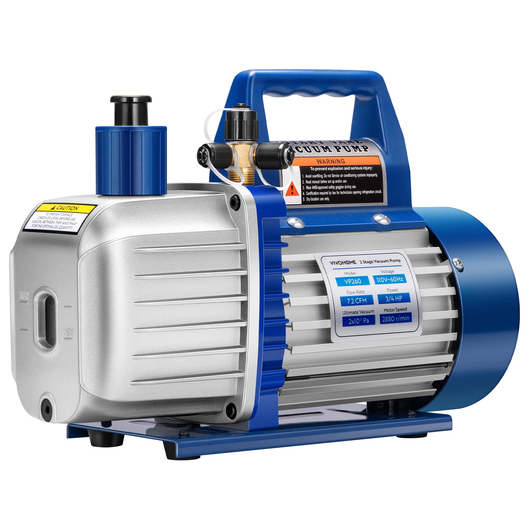 VIVOHOME 3/4 HP 7.2 CFM 110V Dual Stage HVAC Vacuum Pump for R134a R12 R22 R502 R410a Systems, Auto AC Vacuum Pump for Air Condi