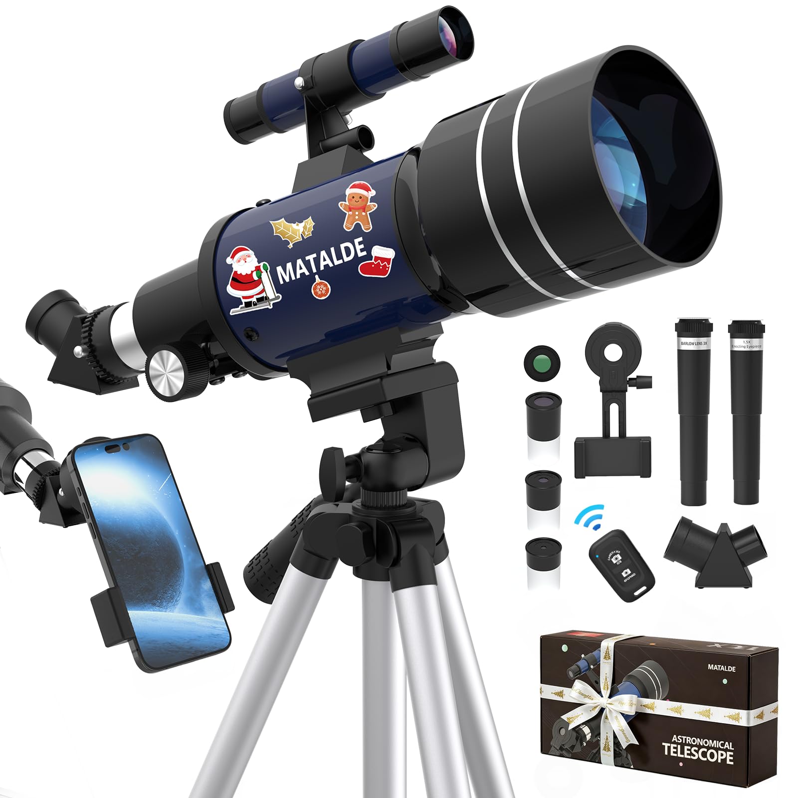Telescope for Beginners & Kids, 70mm Aperture Refractor Astronomy Telescope with 300mm Focal Length, 15X-150X Magnification, Inc