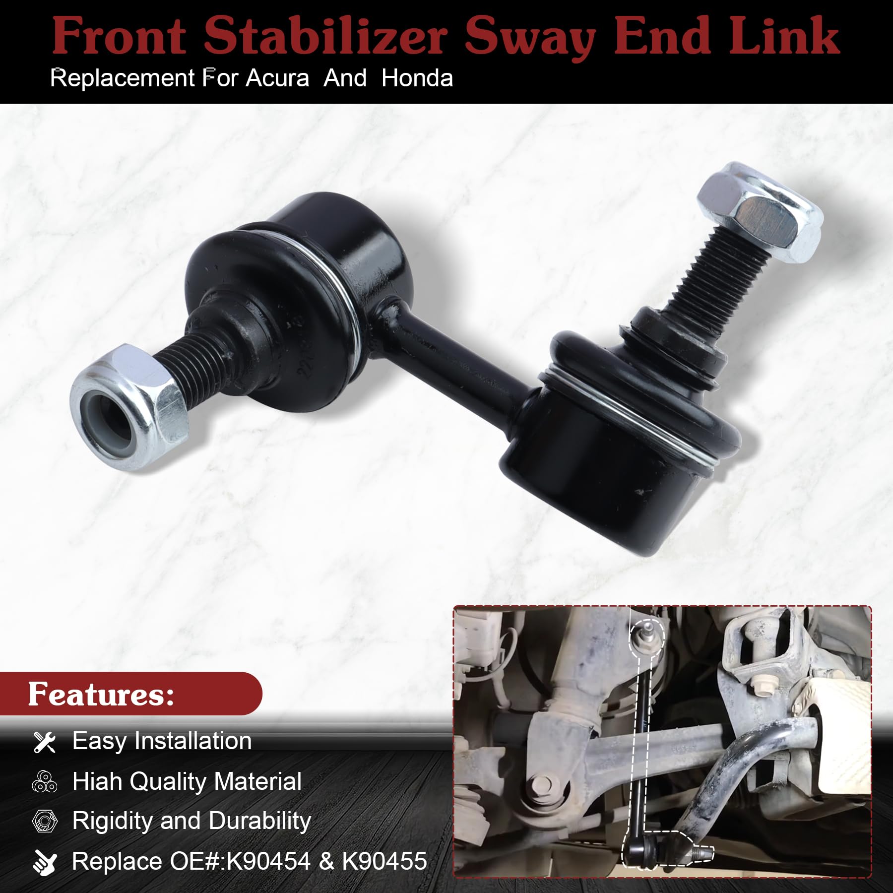 Stiueoav K90454 K90455 Sway Bar Link - Front Stabilizer End Link Compatible With 2001-2005 Acura El?2001-2005 Honda Civic?2002-2