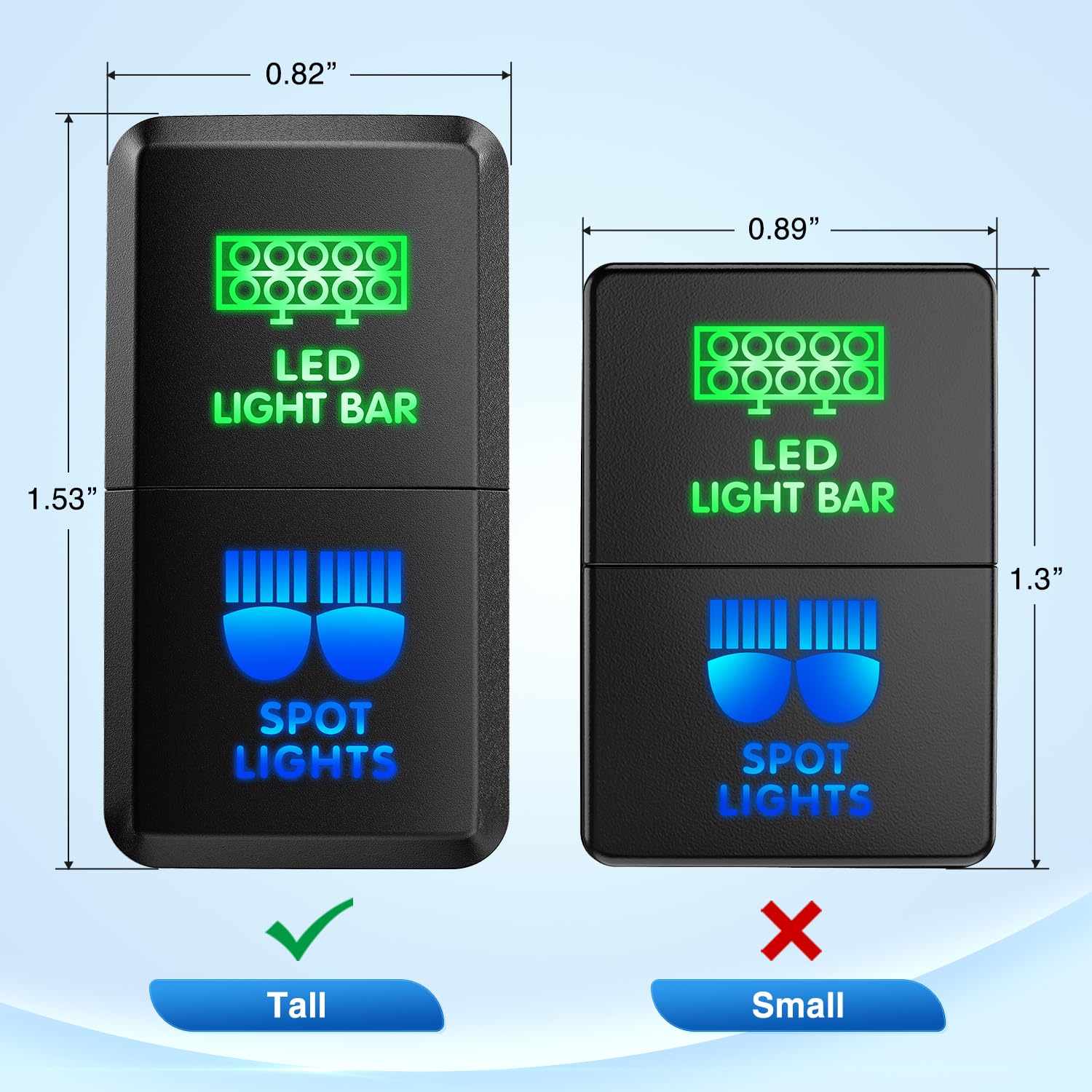 Nilight Led Light Bar & Spot Lights Dual Push Button Switch 12V On Off Switches With Connector Wire Kit 1.54'' X 0.83'' Replacem
