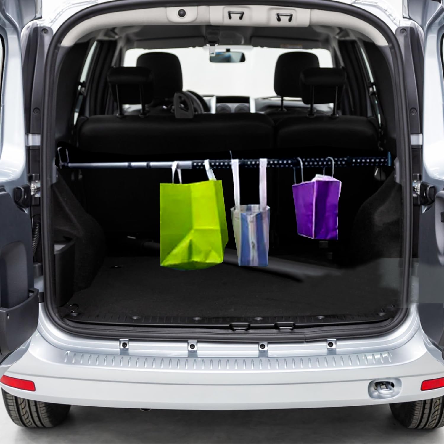 Zento Deals Heavy Duty Expandable Clothes Bar Car Hanger Rod- Convenient Classic Black Combines with Strong Metal and Rubber Grips and Rings