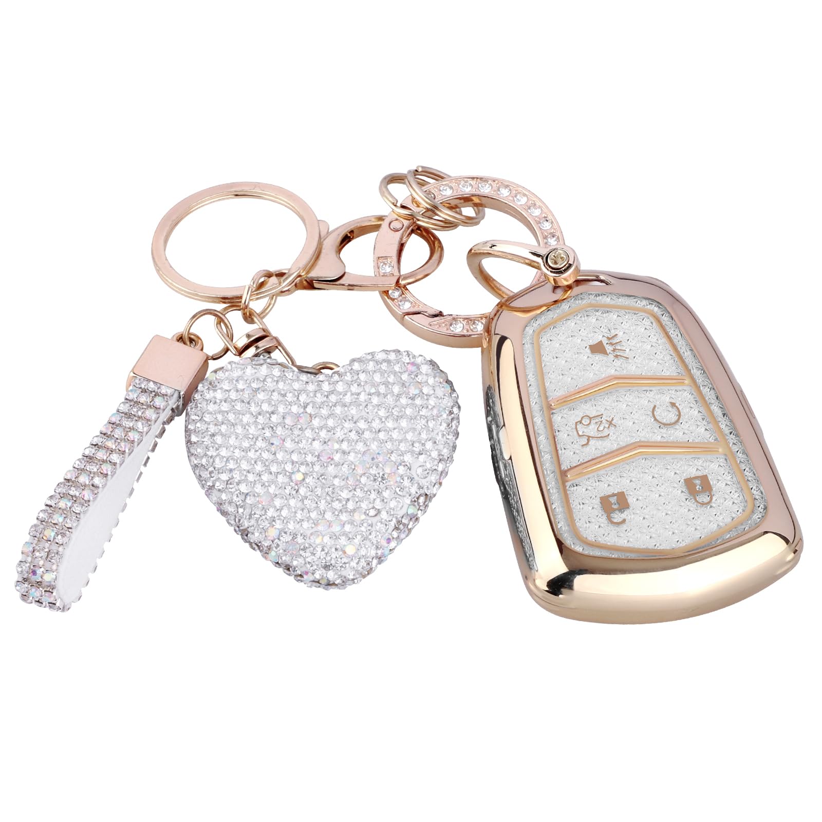 Meruns for Cadillac key fob cover with Diamond Bling Keychain, Car Accessories Key Shell Full Protection for Cadillac Escalade S