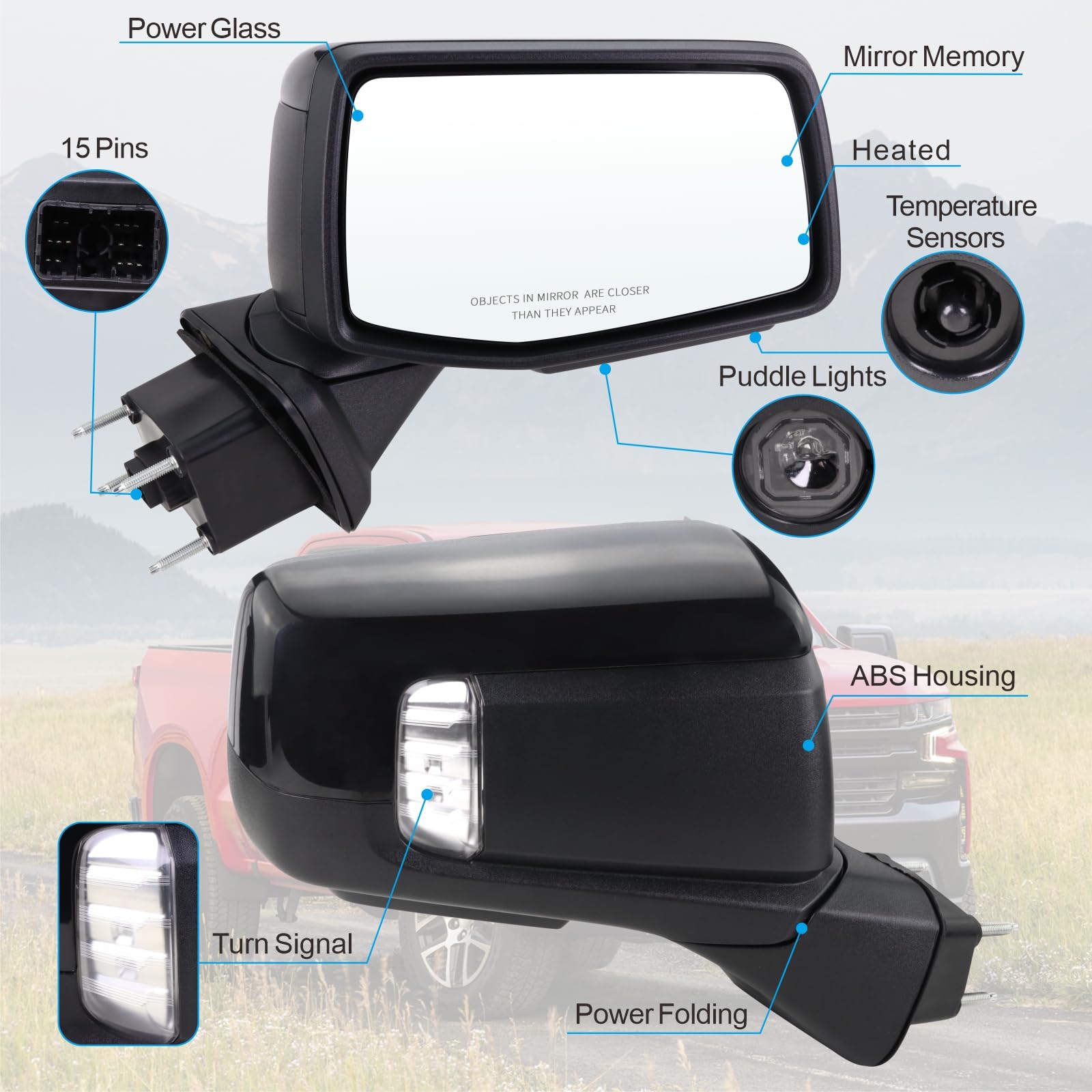 Lqito Right Passenger Side Mirror Compatible 2019-2025 Chevy Silverado 1500 With Power Folding Heated Turn Signal Puddle Lights