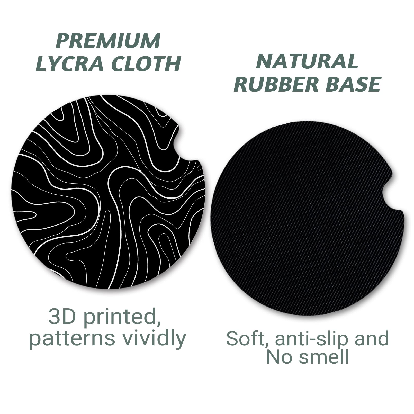 Topographic Anti-Slip Rubber Car Cup Mat with 2 Pack Cup Holder Coasters for Men & Women, Cute Interior Accessories