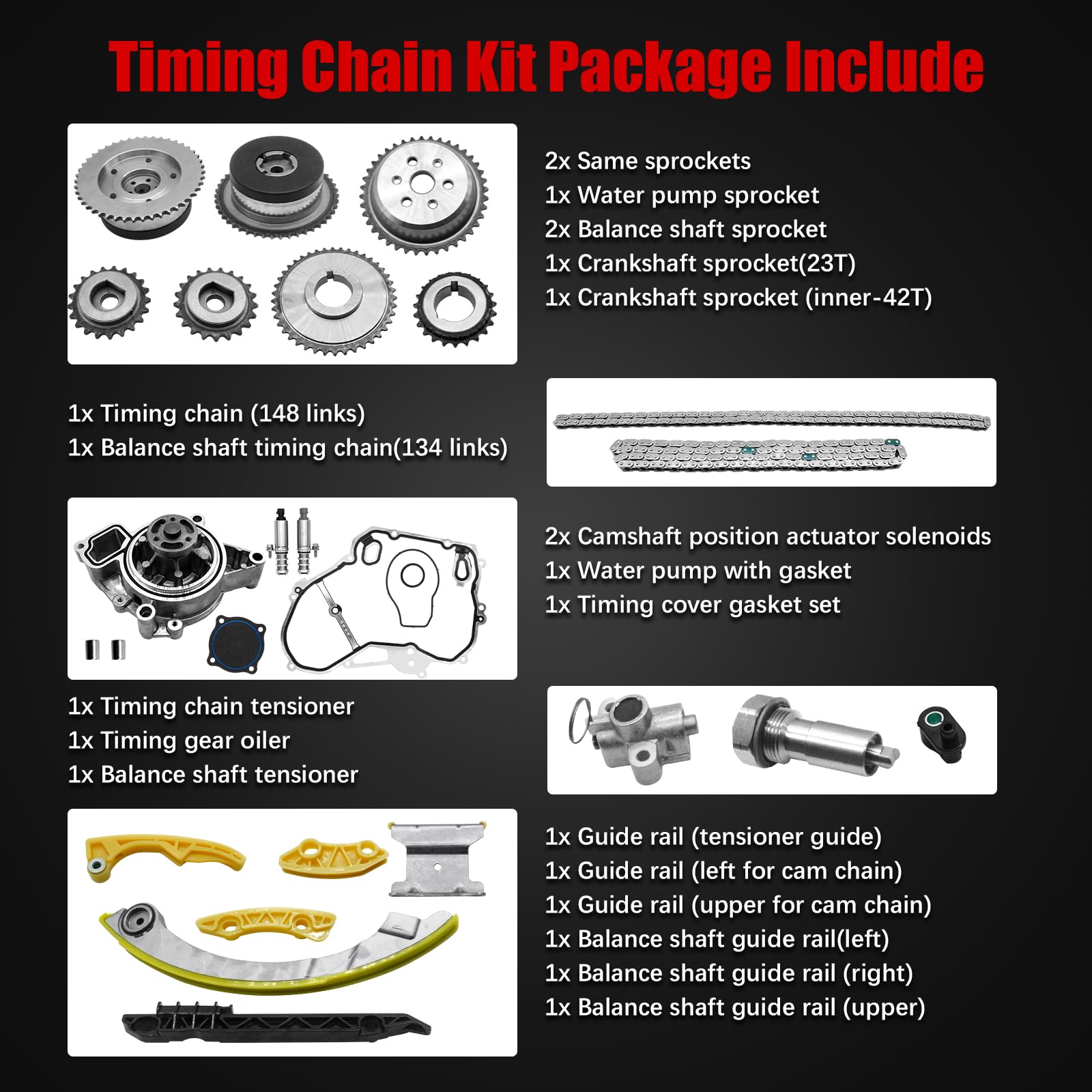 2.4 Timing Chain Kit w/Water Pump for Chevy Equinox Malibu for GMC Terrain 2011-2017,for Buick Regal Lacrosse Verano 2.2 2.4L Ec