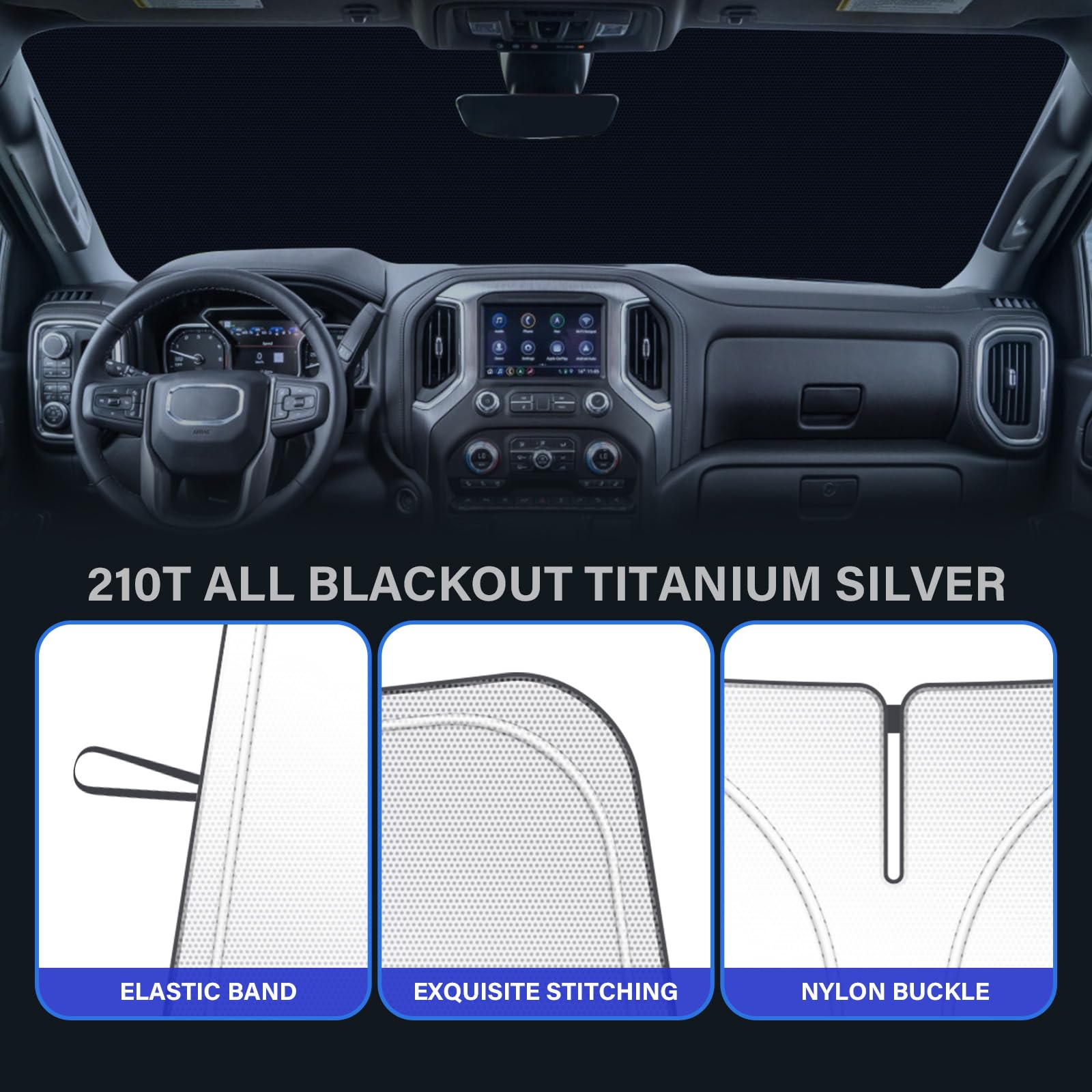 Car Windshield Sun Shade Compatible With 2023 2022 2021 2020 2019 Gmc Sierra 1500 2500 3500 Slt, At4, Denali Accessories Foldabl