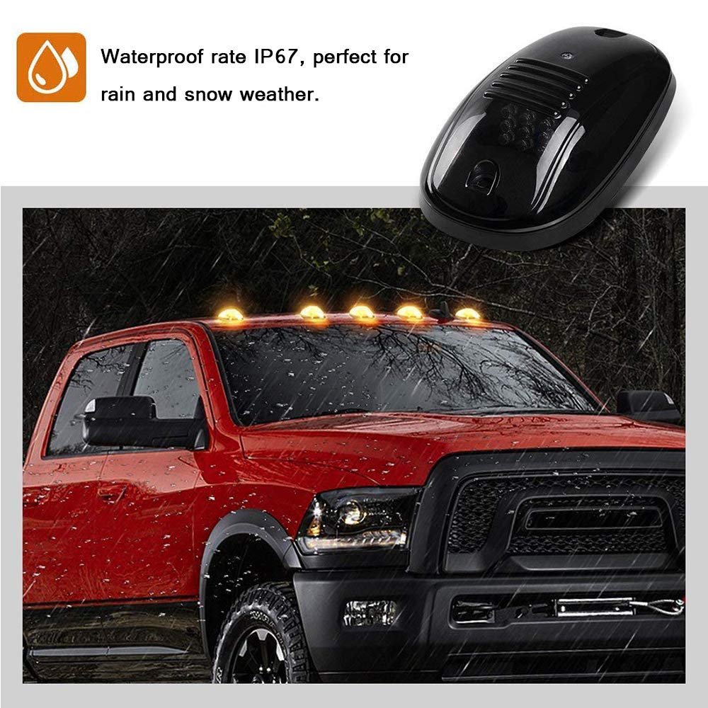 Npauto 5Pcs 12 Led Smoked Amber Cab Lights Replacement For 2003-2018 Dodge Ram 1500 2500 3500 4500 5500 Roof Top Clearance Light