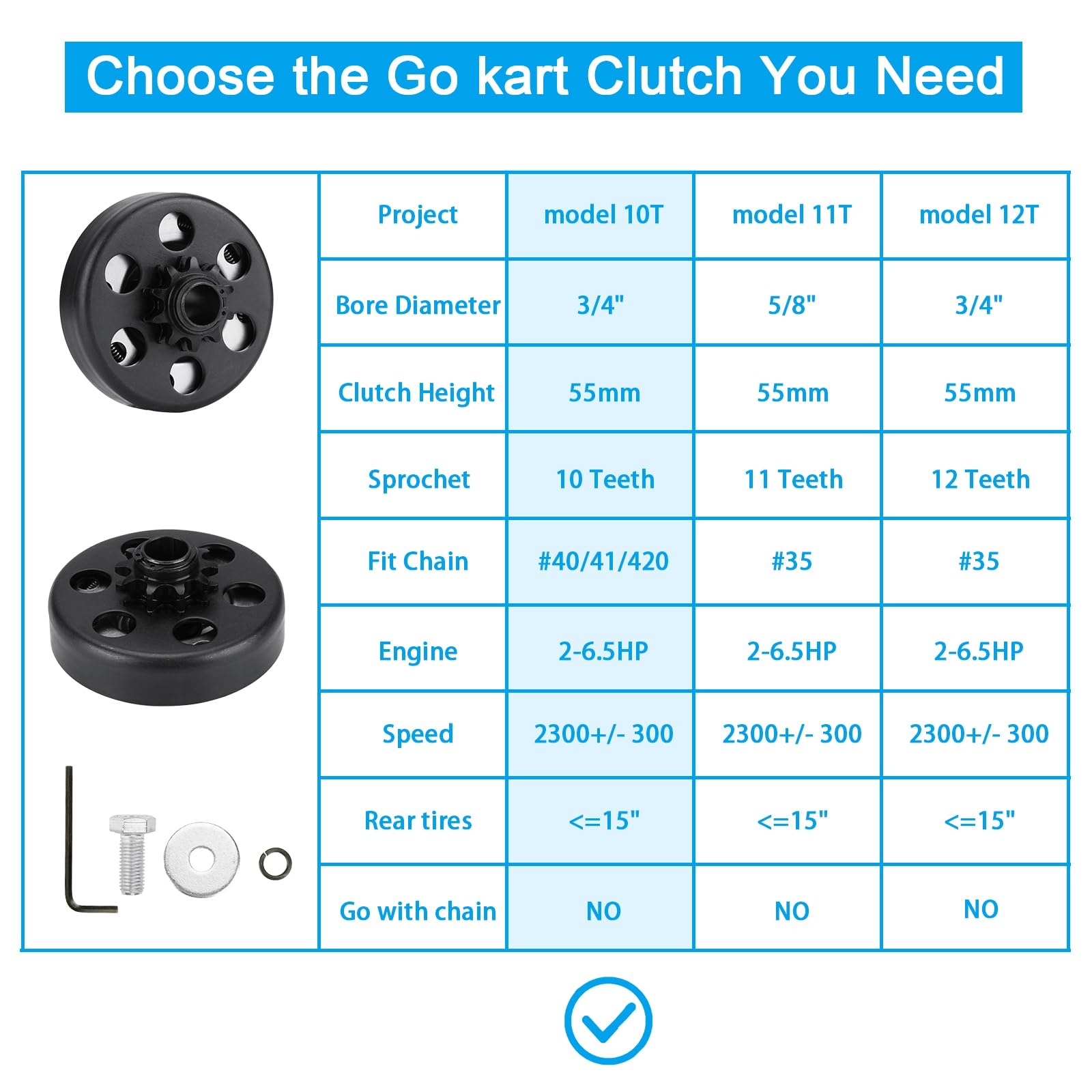 Youxmoto Go Kart Clutch 3/4'' Bore 10 Tooth For #40/41/420 Chain, Predator 212 Centrifugal Clutch Up To 6.5 Hp, Fit For Go Kart