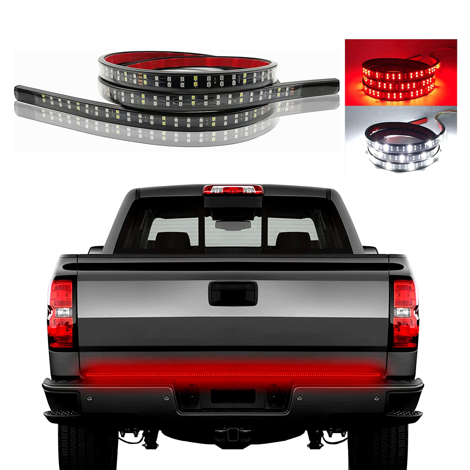 Kewucn Tailgate Light Bar 59'' Led, Ip65 Double Row Led Strip With Red Running Brake White Reverse Red Turning Signals Lights, U