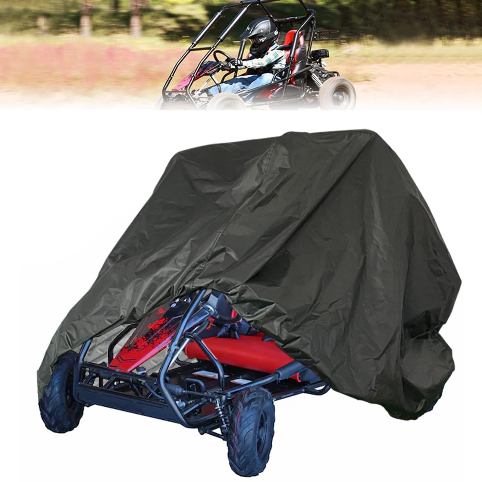 Qymoto 2-Seater Kids Go Kart Cover,Coleman Kt196 All Weather Protection,Heavy Duty 420D,Outdoor Waterproof Windproof For Coleman,Baja,Trailmaster,Mudhead,Tao Tao Go Kart Covers Size 67' Lx 45'Wx 47' H