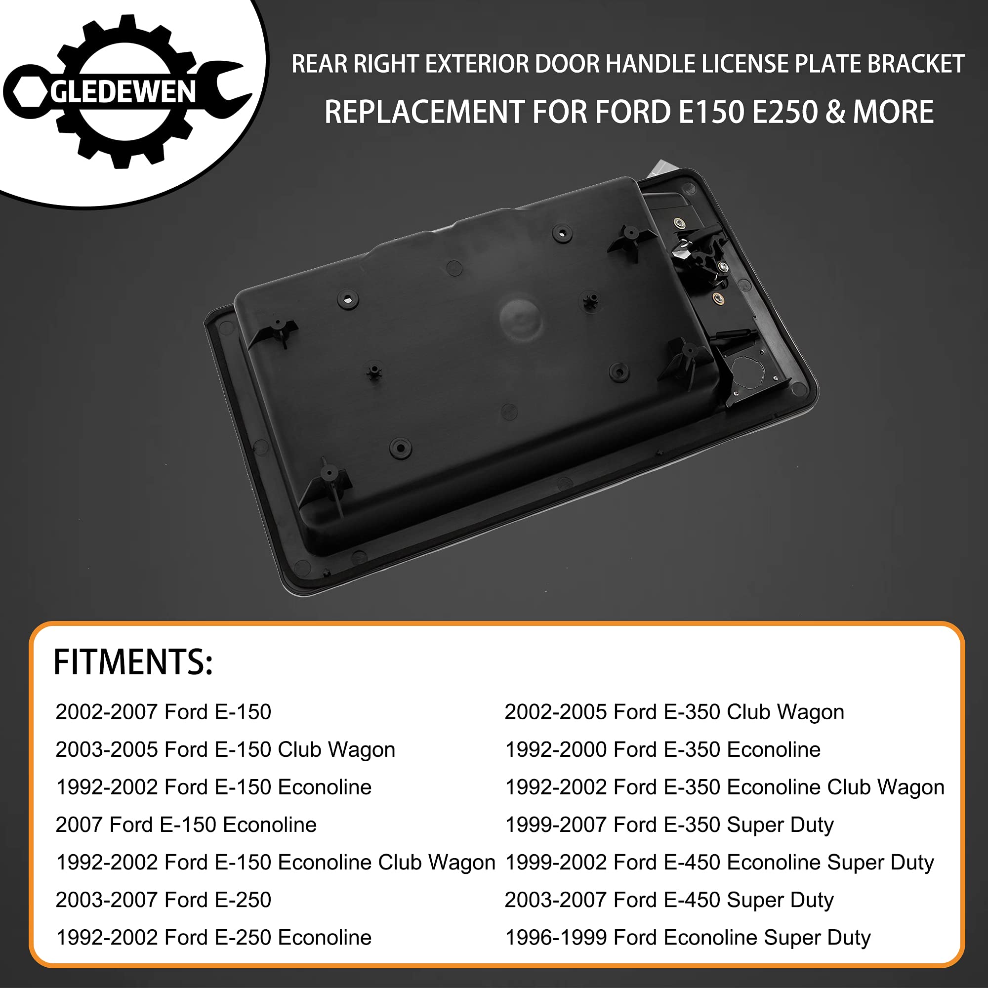 Exterior Door Handle, Compatible With 1992-2007 Ford E150 E250 E350 E450 Econoline & More, Rear Right Cargo & License Plate Tag