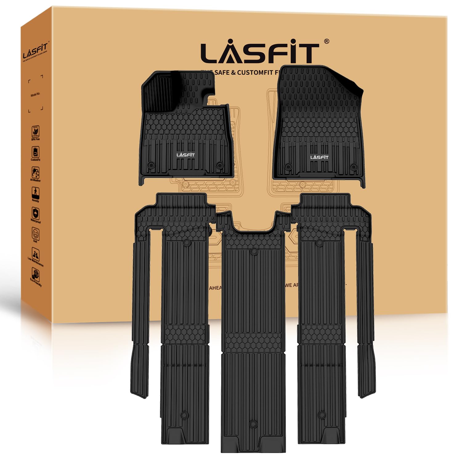 Lasfit Floor Mats For Toyota Sienna 7 Seats 2021-2024 2025 All Weather Tpe Custom Fit Floor Liner For Toyota Sienna Le/Xle/Xse/L