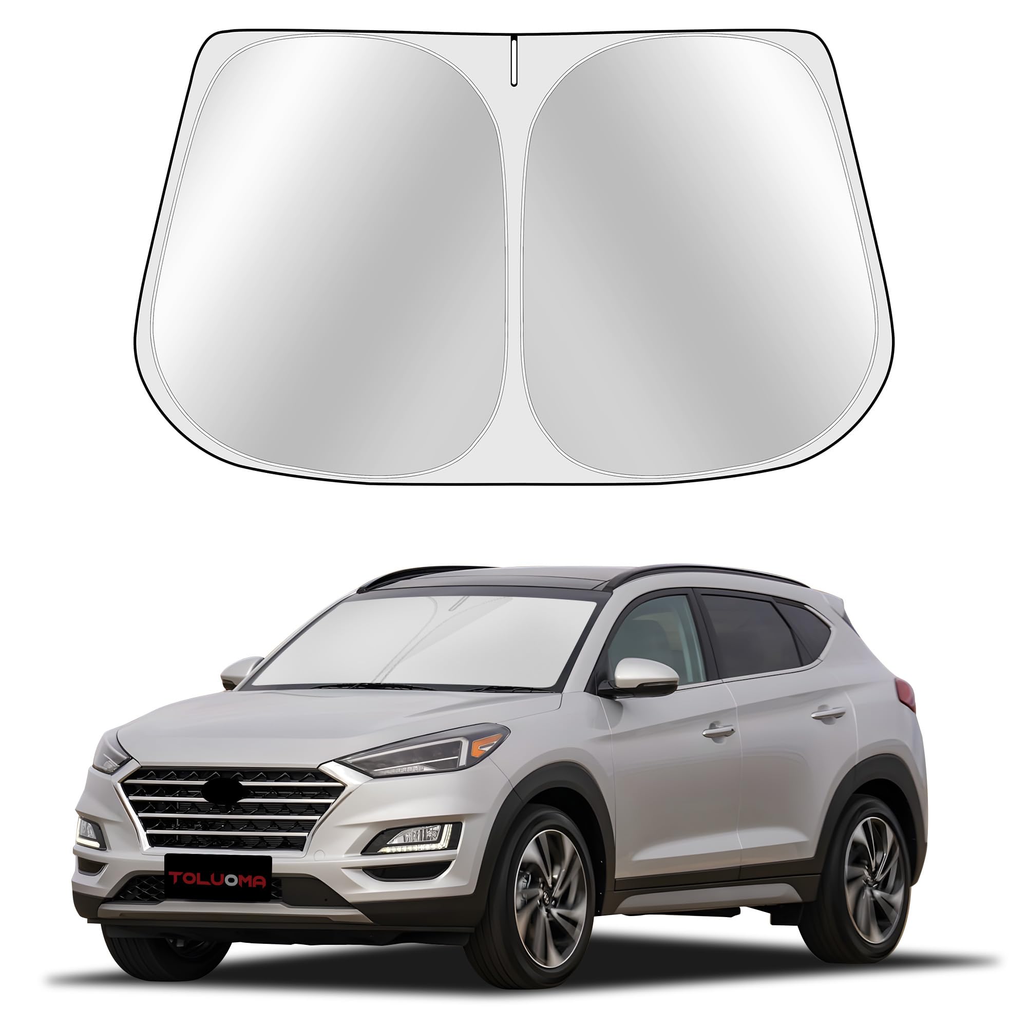 Toluoma Custom Fit Windshield Sun Shade For For H-Yun-Dai Tucson 2016-2021 - Full Coverage, 210T Reflective Fabric, Double-Layer