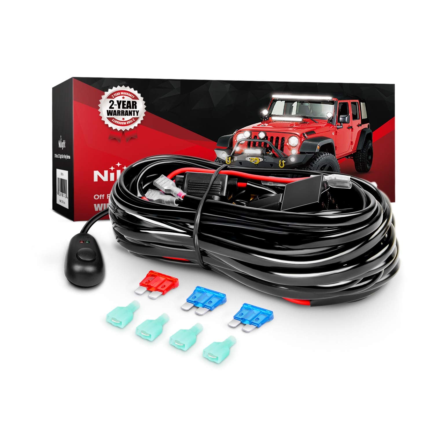 Nilight 16Awg Off-Road Led Light Bar Wiring Harness Kit 12V Relay On/Off Rocker Switch -2 Leads,2 Years Warranty