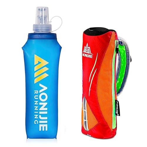 Geila Handheld Water Bottle For Running, 17 Oz Grip Handheld Bottle With Hand Strap Hydration Pack, Sport Soft Flask, Orange