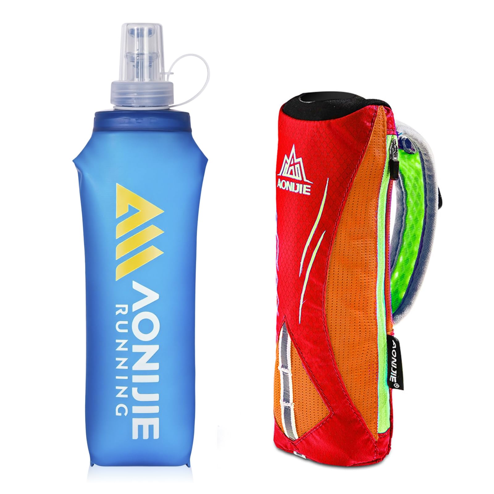 Geila Handheld Water Bottle For Running, 17 Oz Grip Handheld Bottle With Hand Strap Hydration Pack, Sport Soft Flask, Orange