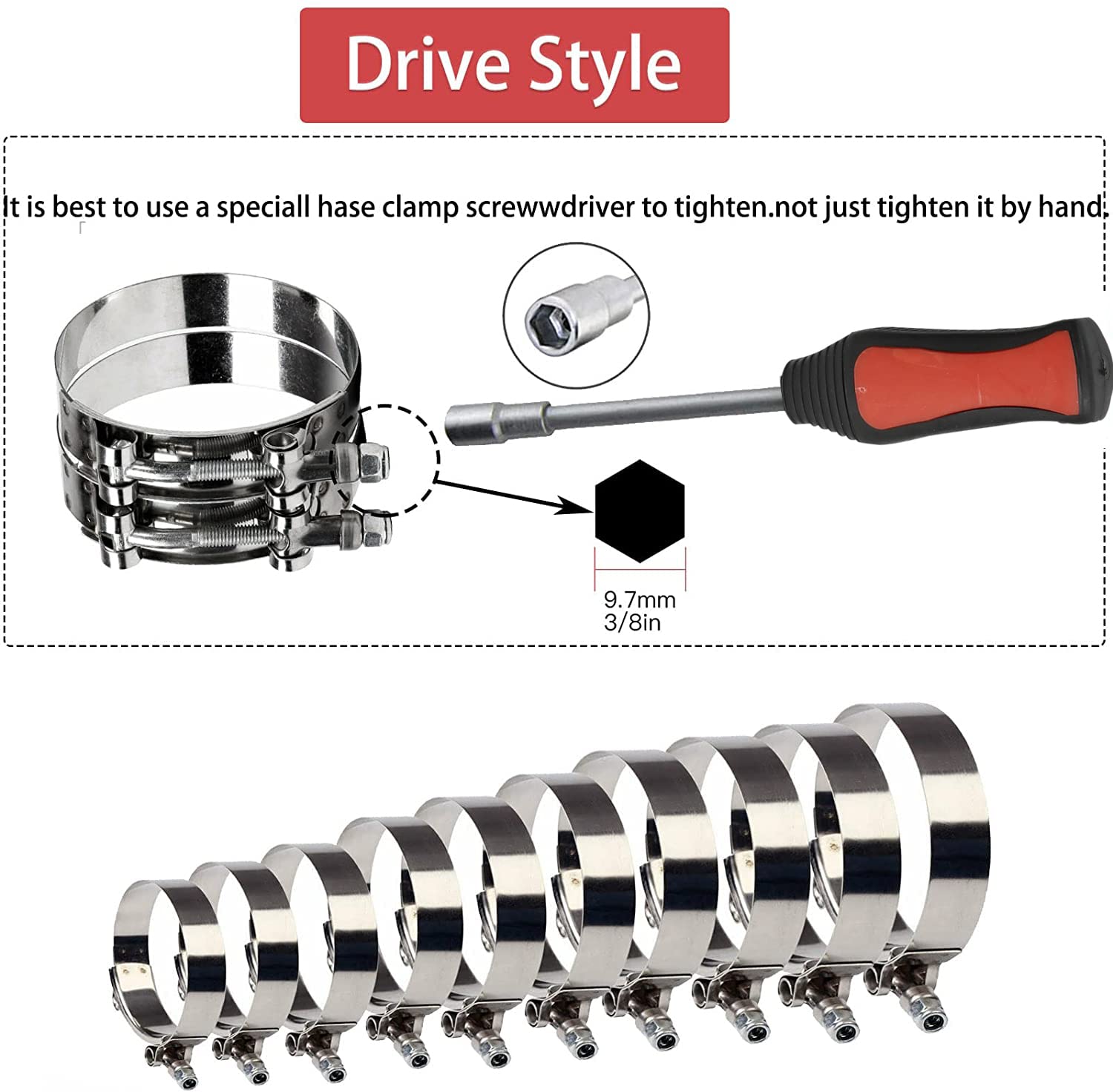 10X 2 Inch 57mm - 65mm Stainless Steel T-Bolt Clamps Turbo Intake Intercooler Clamp (10Pcs 2 inch)
